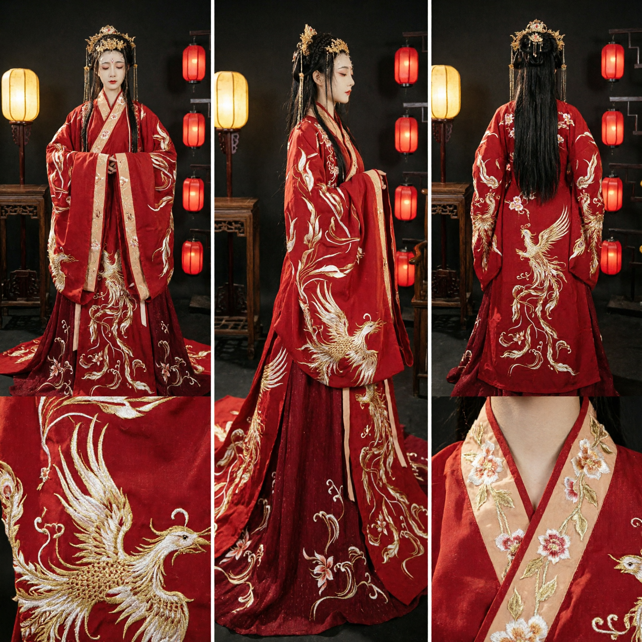 Traditional Chinese Red Wedding Hanfu Ancient Empress Costume Gold Embroidered Formal Dress for Women