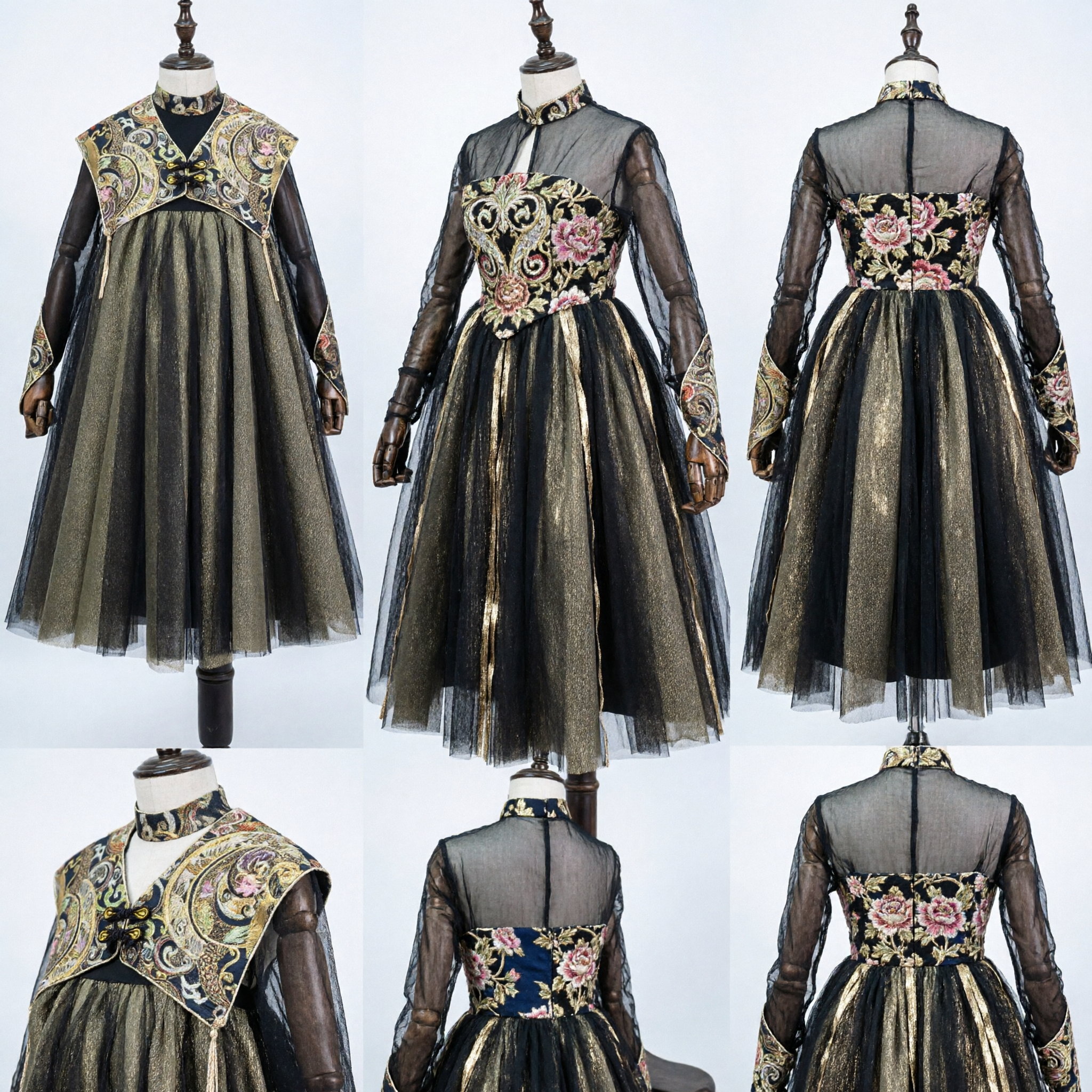 Traditional Chinese Hanfu Ming Dynasty Costume Set with Embroidered Cloud Collar Vest and Pleated Skirt for Women