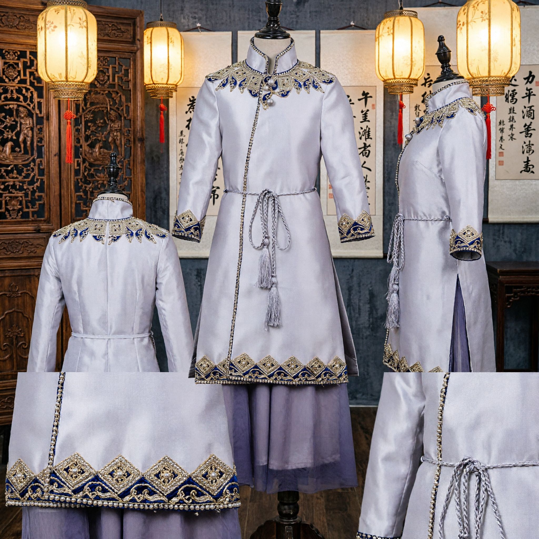 Elegant White Mongolian Style Traditional Chinese Dance Costume for Women Stage Performance Embroidered Long Robe