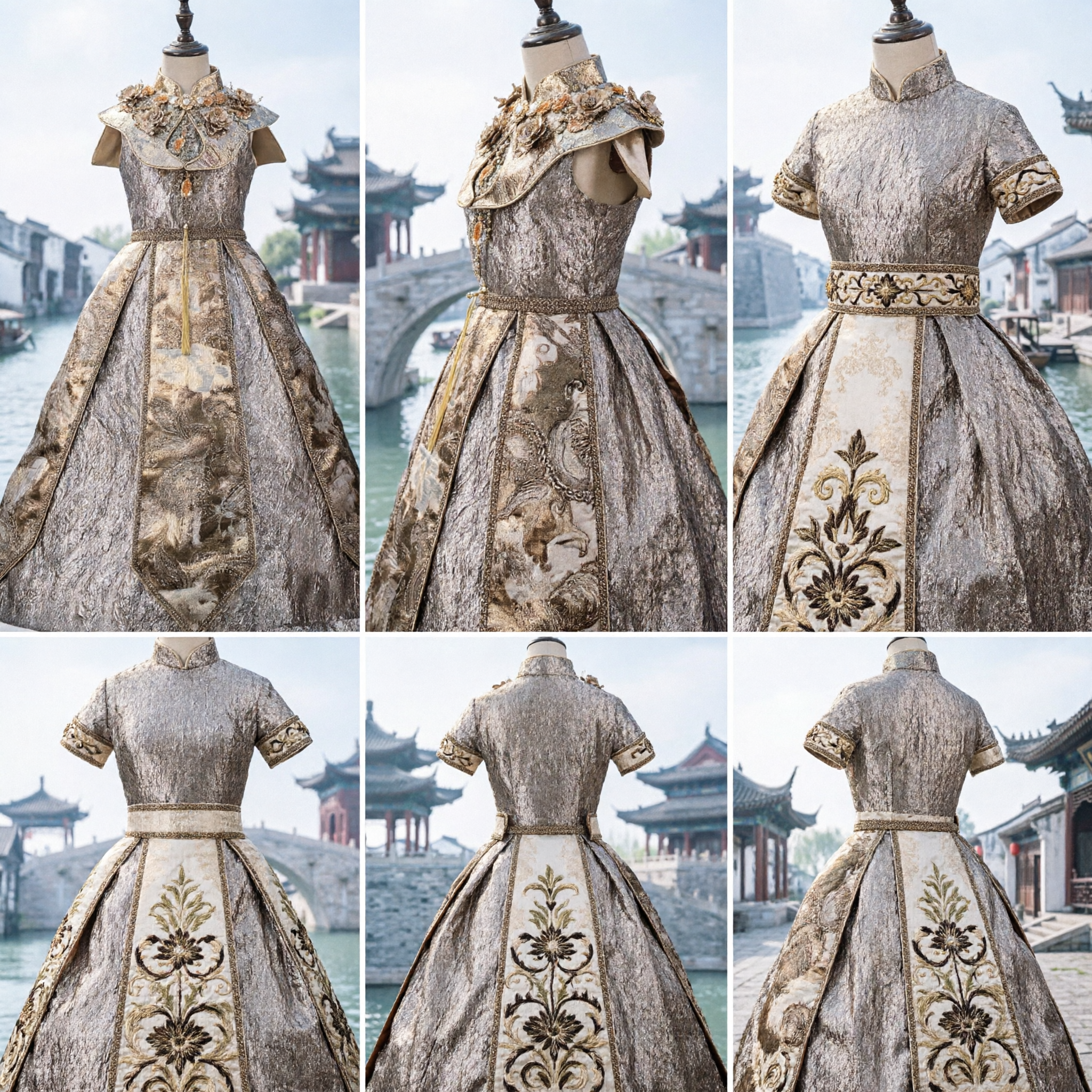 Elegant Chinese Traditional Brocade Dress Victorian Style Gown for Women Stage Performance Cosplay Formal Event