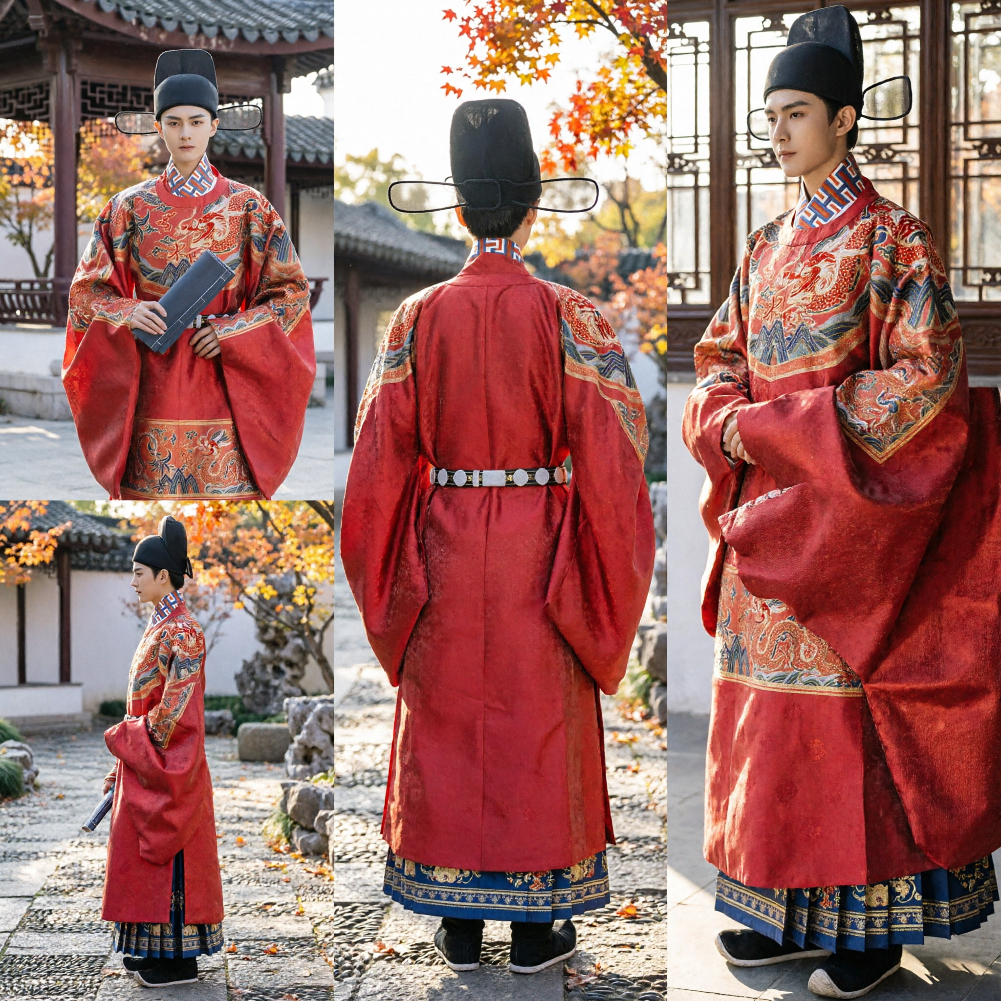 Traditional Chinese Ming Dynasty Official Costume Red Dragon Robe Hanfu for Men Historical Wedding Groom Attire