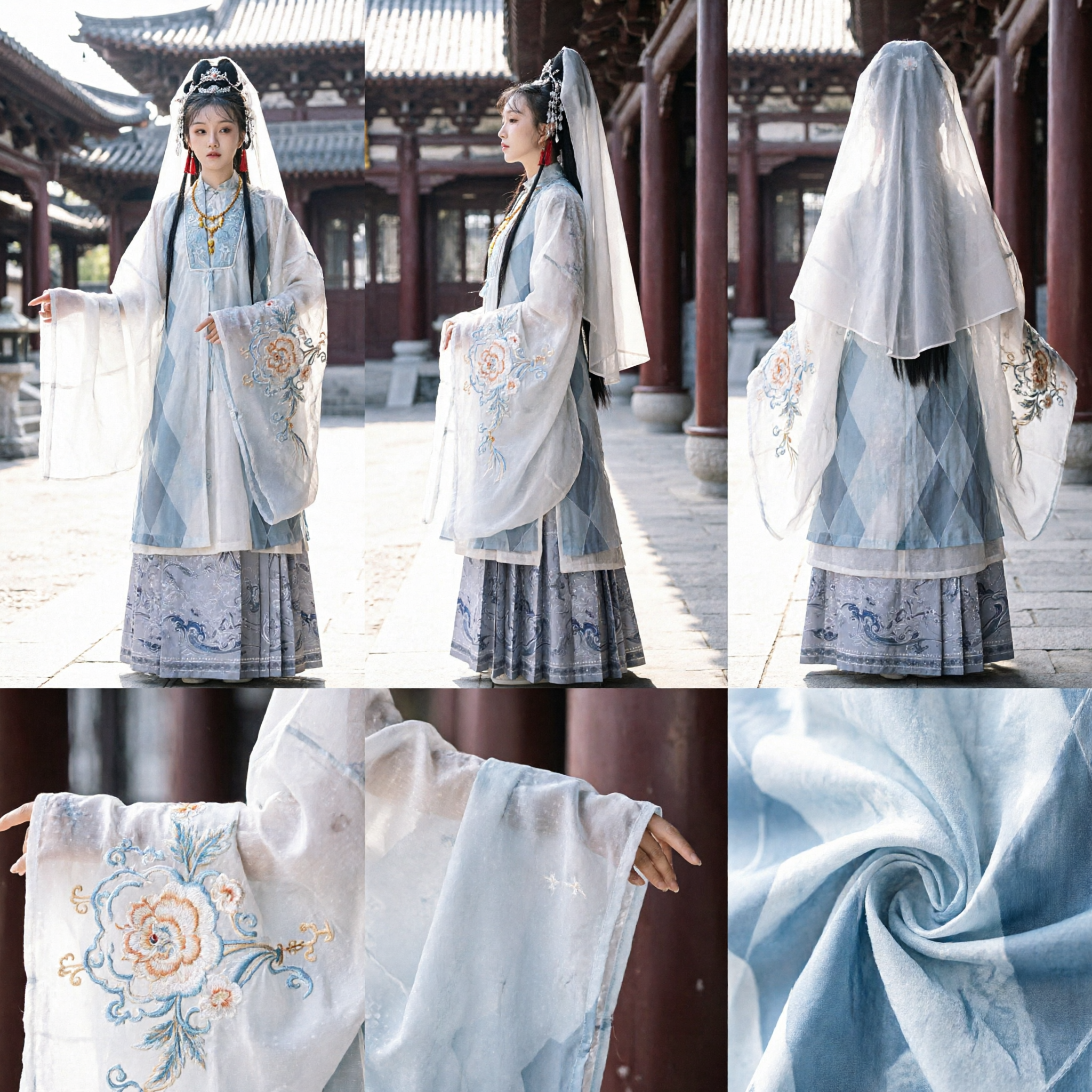 Elegant Blue and White Traditional Chinese Hanfu Costume for Women Ancient Fairy Dress for Photography and Cosplay