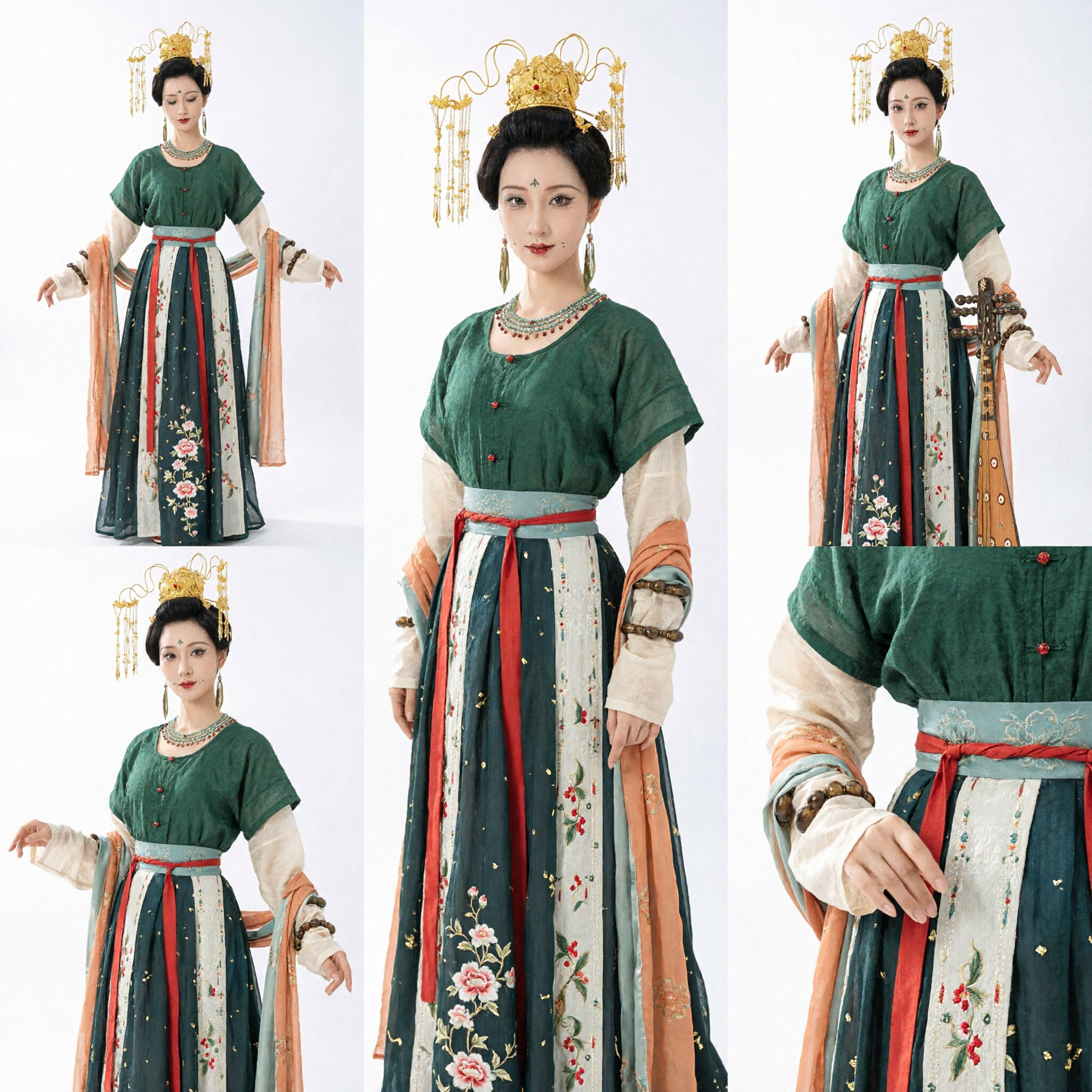 Traditional Chinese Tang Dynasty Green Hanfu Costume Ancient Palace Lady Dress for Women Performance