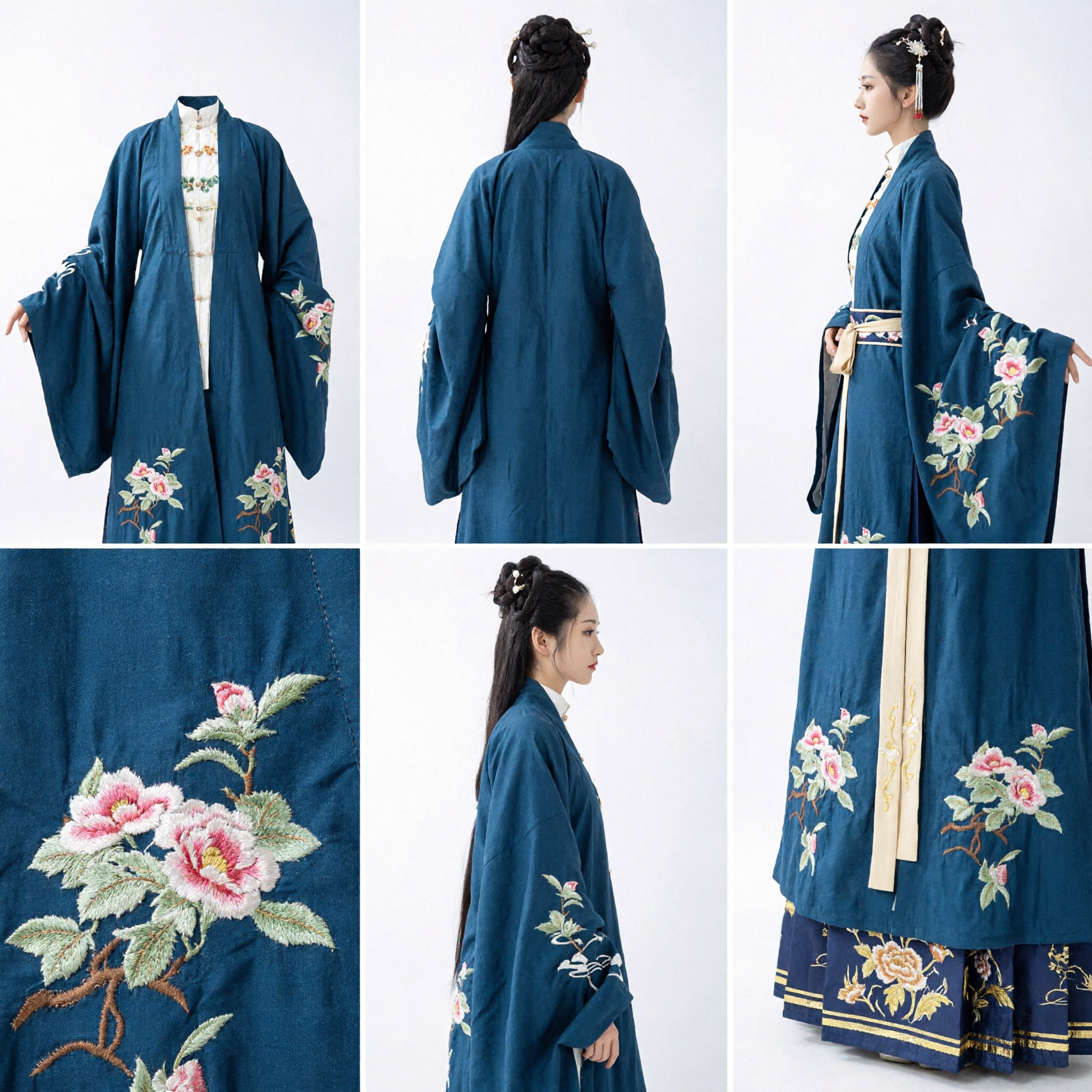 Elegant Ming Dynasty Hanfu Set Dark Teal Embroidered Robe and Pleated Skirt Traditional Chinese Costume for Women