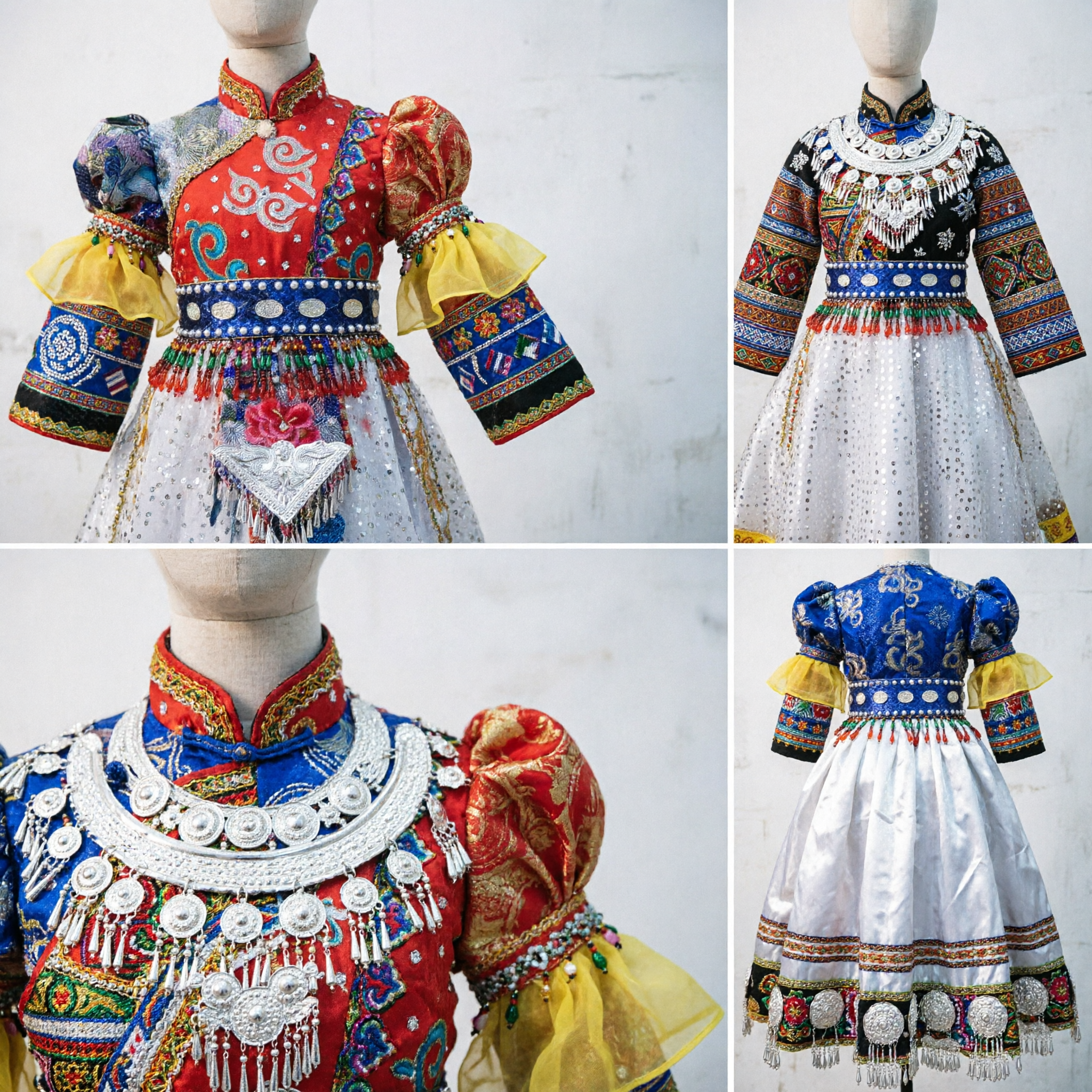 Traditional Chinese Mongolian Ethnic Dance Costume for Girls Red Bodice White Skirt Cultural Performance Outfit