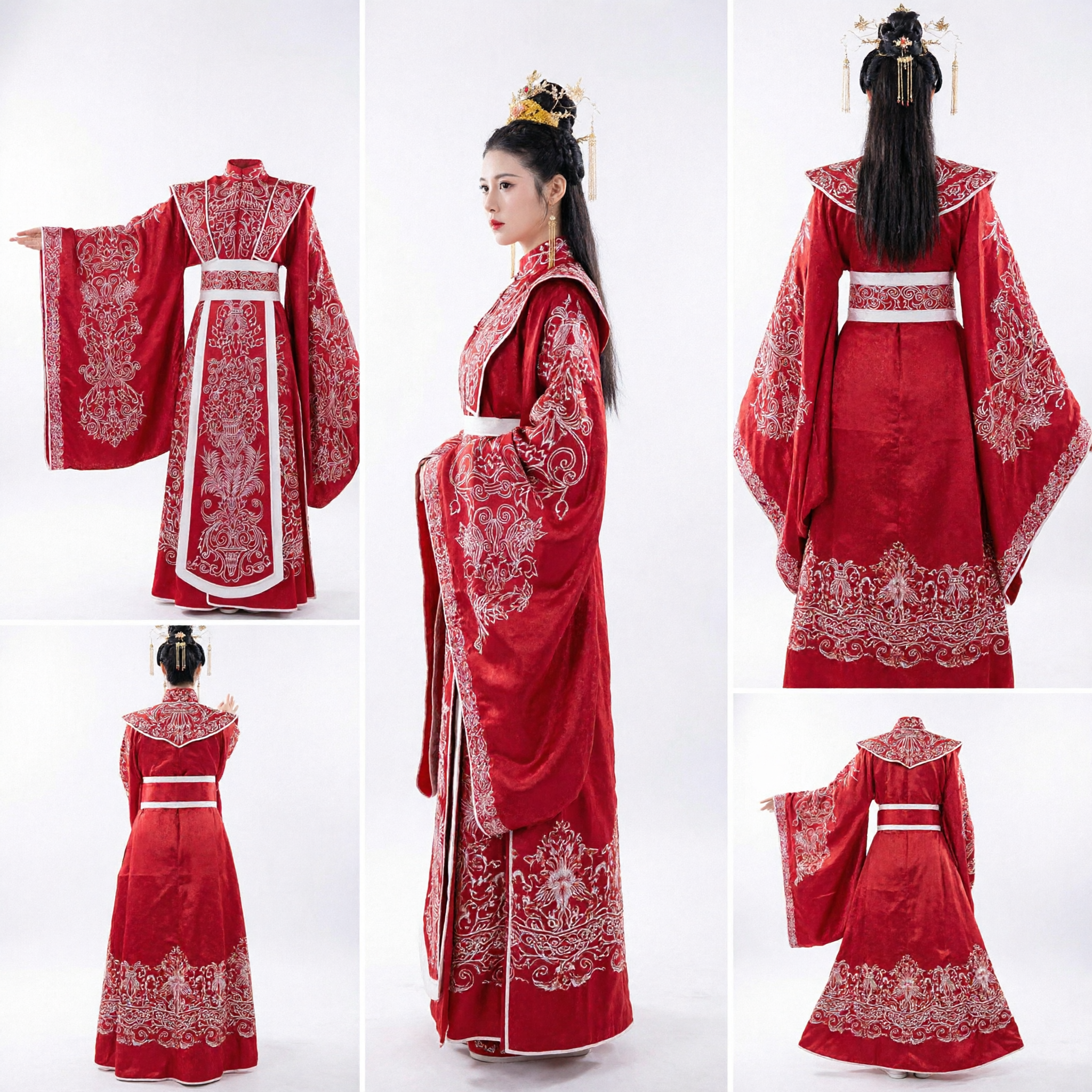 Traditional Chinese Red Embroidered Hanfu Wedding Dress Ancient Princess Empress Costume for Women Stage Performance