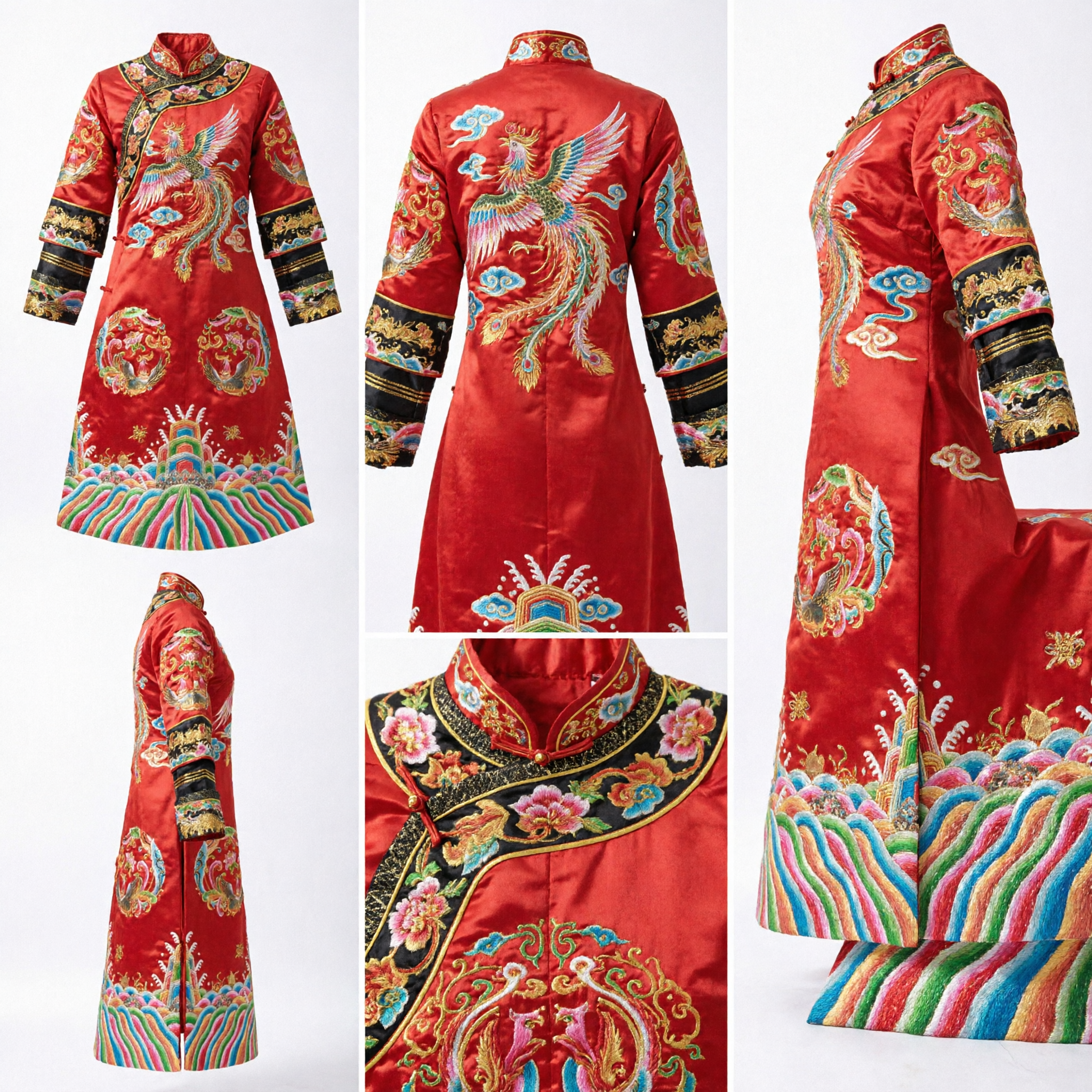 Traditional Chinese Peking Opera Red Robe Ancient Phoenix Embroidery Satin Costume for Stage Performance and Wedding
