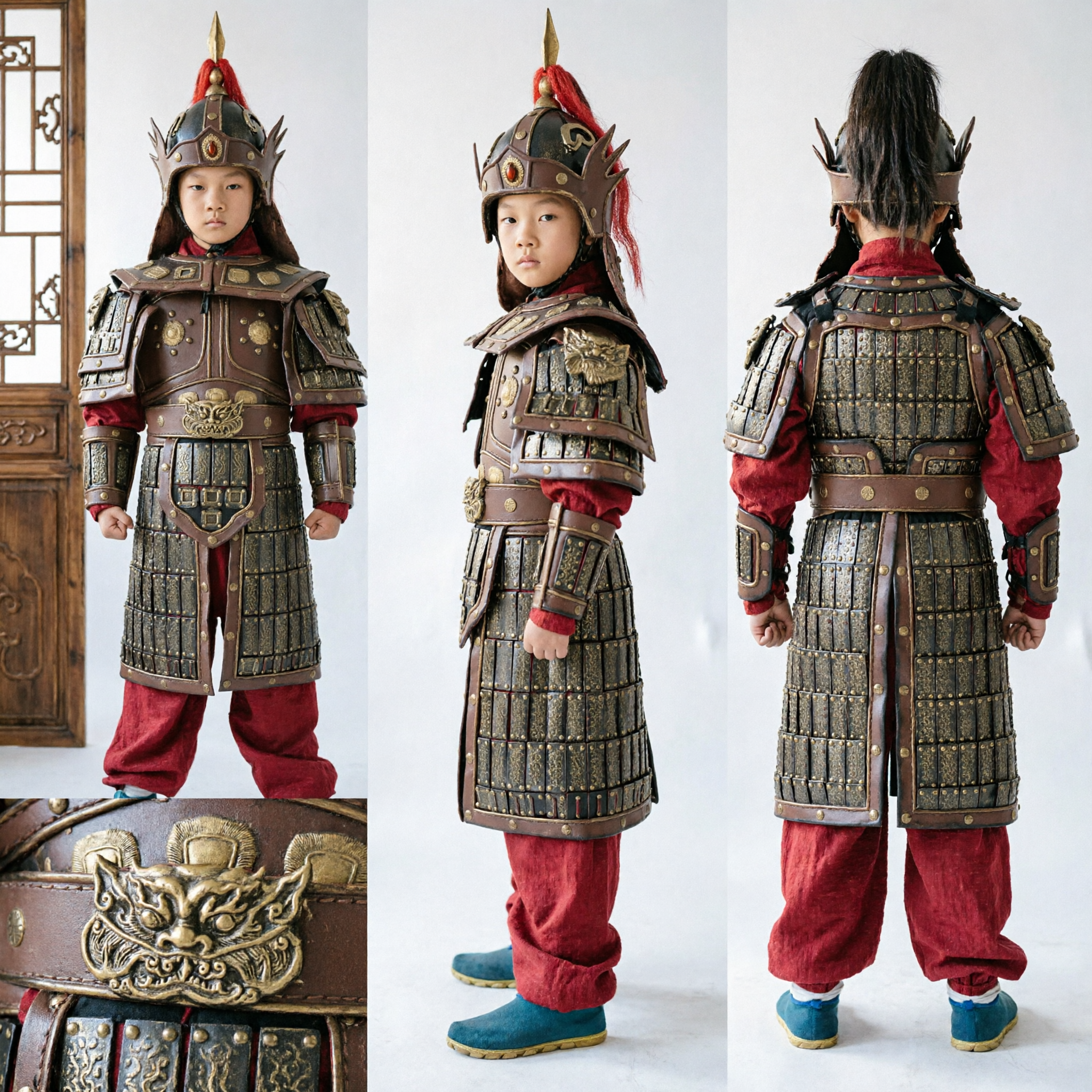 Kids Ancient Chinese General Armor Costume Traditional Warrior Knight Outfit for Cosplay