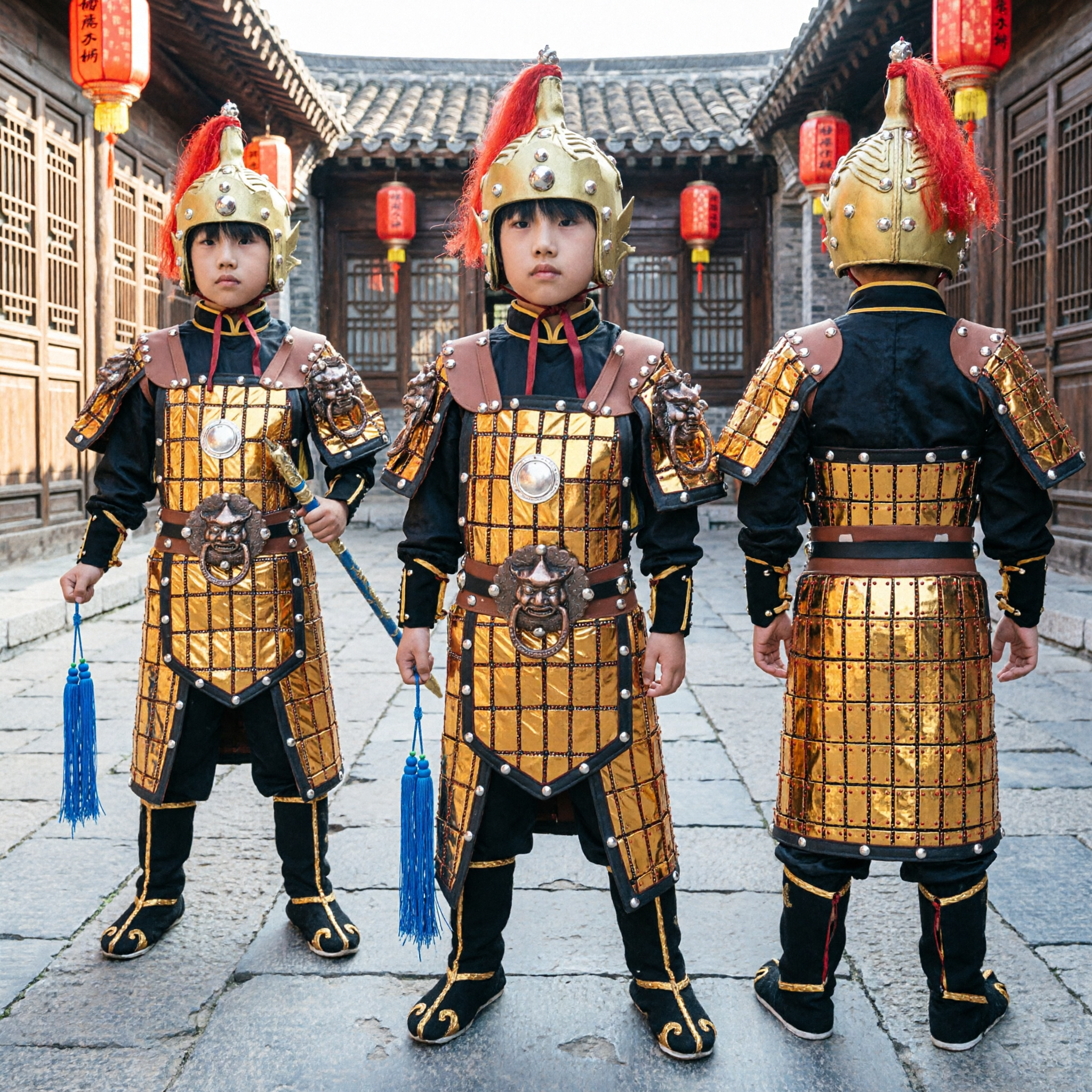 Kids Chinese Traditional General Armor Costume Ancient Warrior Cosplay Outfit for Boys Stage Performance