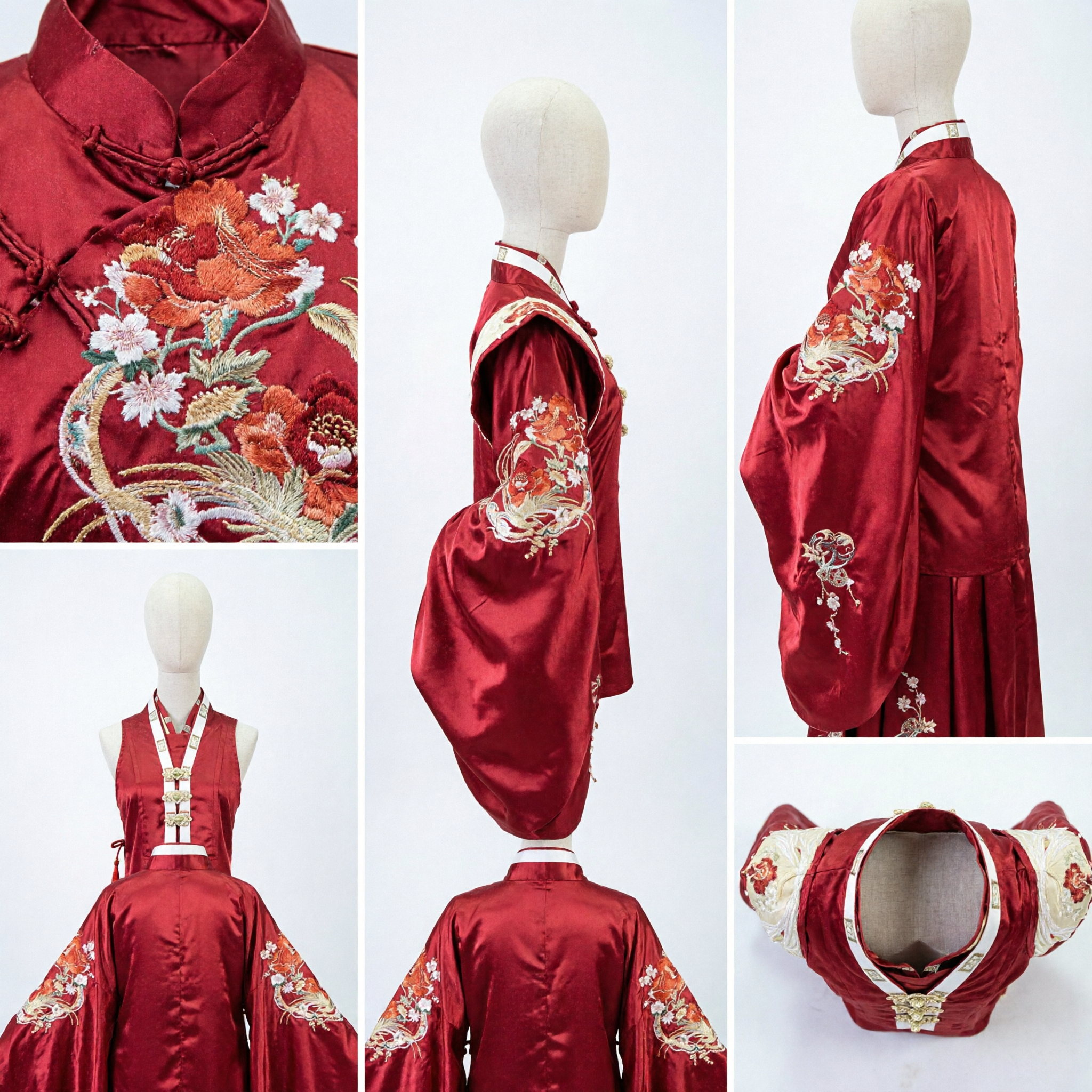 Traditional Chinese Hanfu Red Embroidered Large Sleeve Robe Ancient Wedding Ceremony Costume for Women