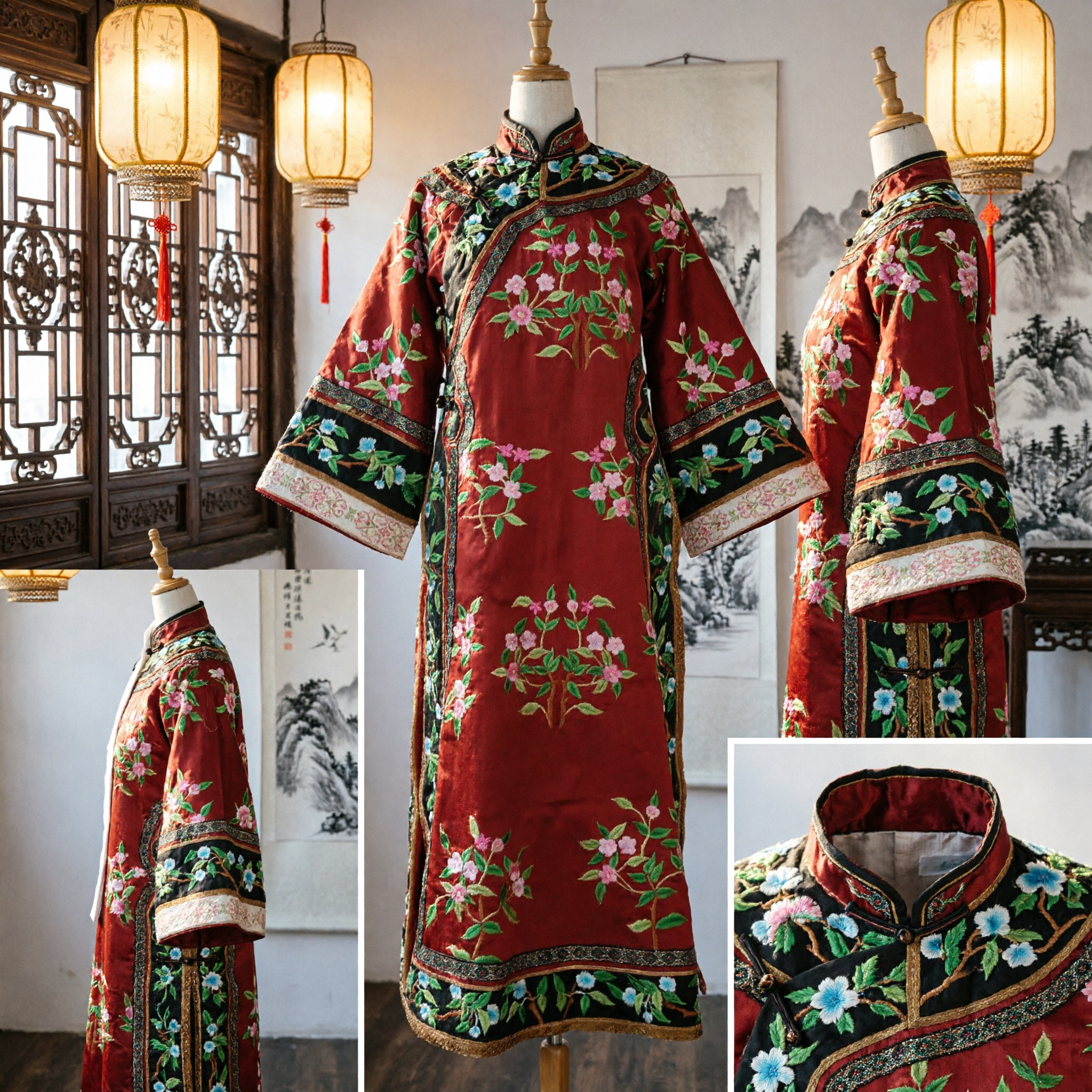 Traditional Chinese Red Embroidered Ancient Scholar Robe Men's Changshan Hanfu for Stage Performance