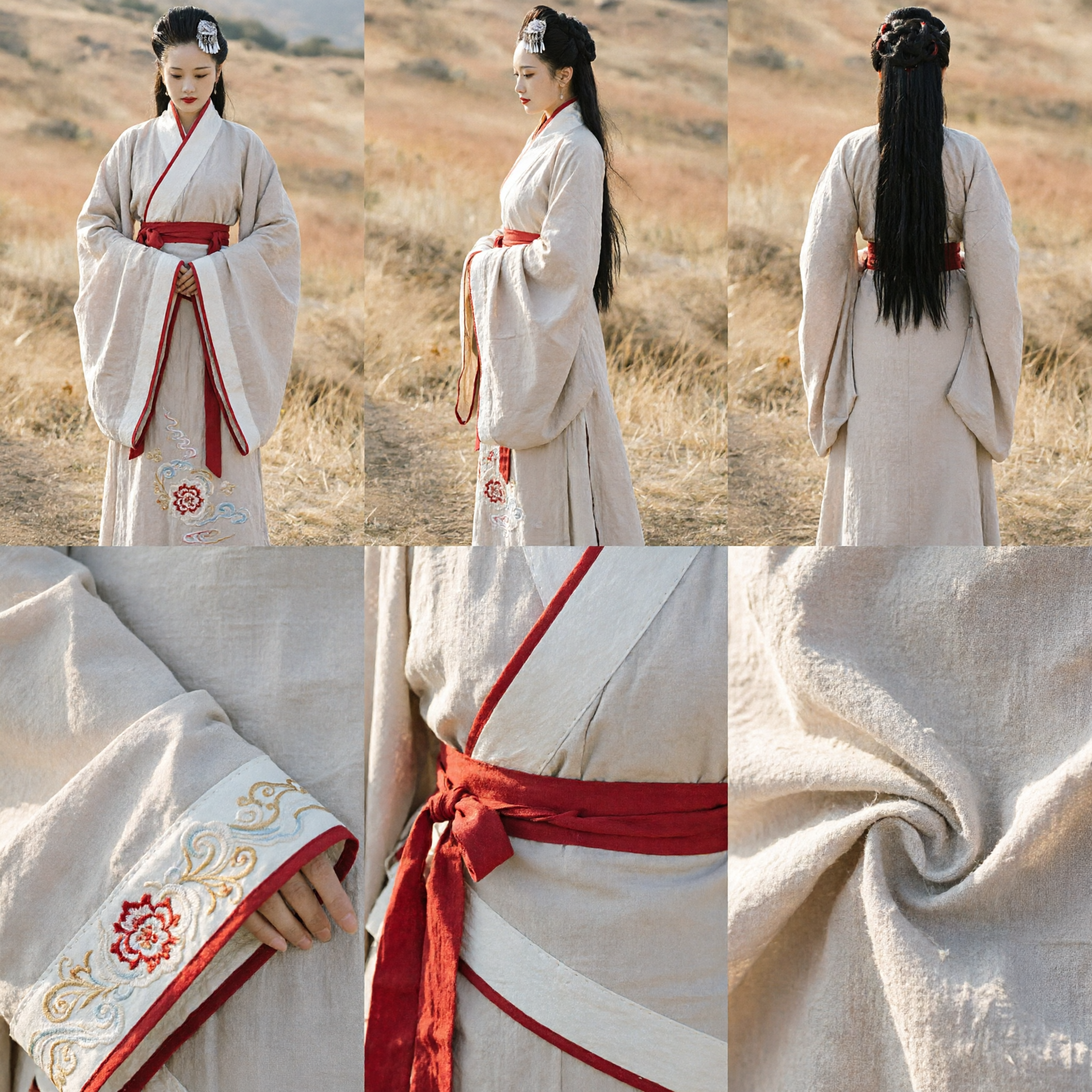 Traditional Chinese Hanfu Clothing Ancient Costume for Women White Robe Red Sash Cosplay Photography