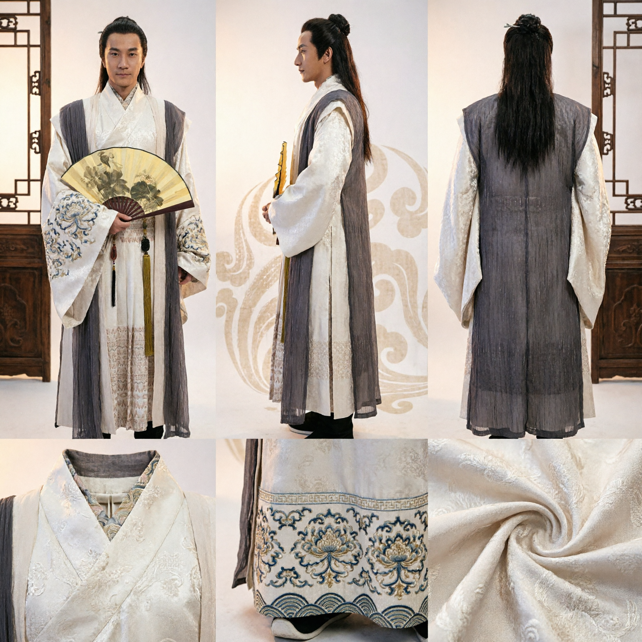 Men's Ancient Chinese Hanfu Costume Traditional Scholar Robe with Wide Sleeves for Cosplay and Photography Events