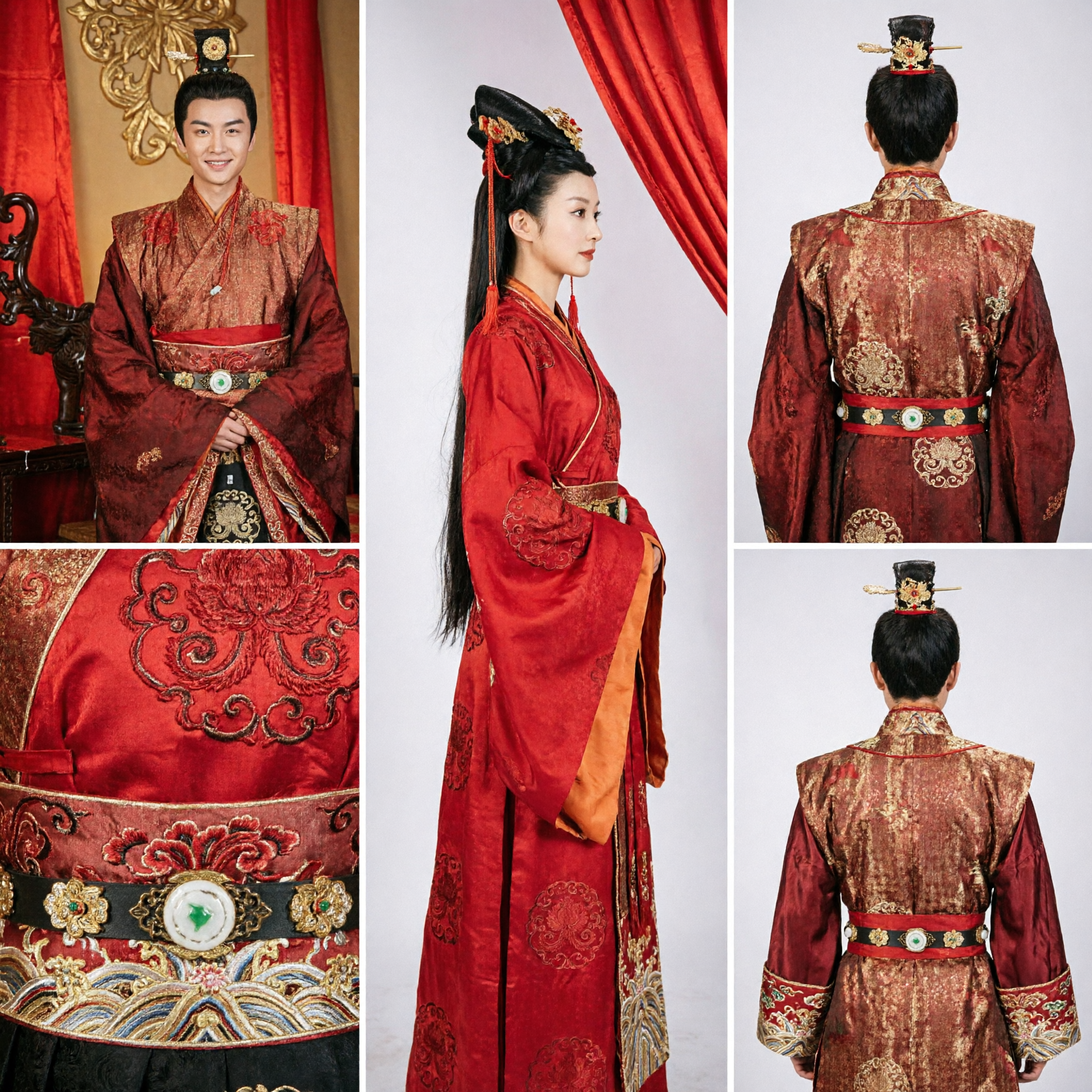 Traditional Ancient Chinese Wedding Hanfu Costume Set Red Bride and Groom Robes for Couple Photography