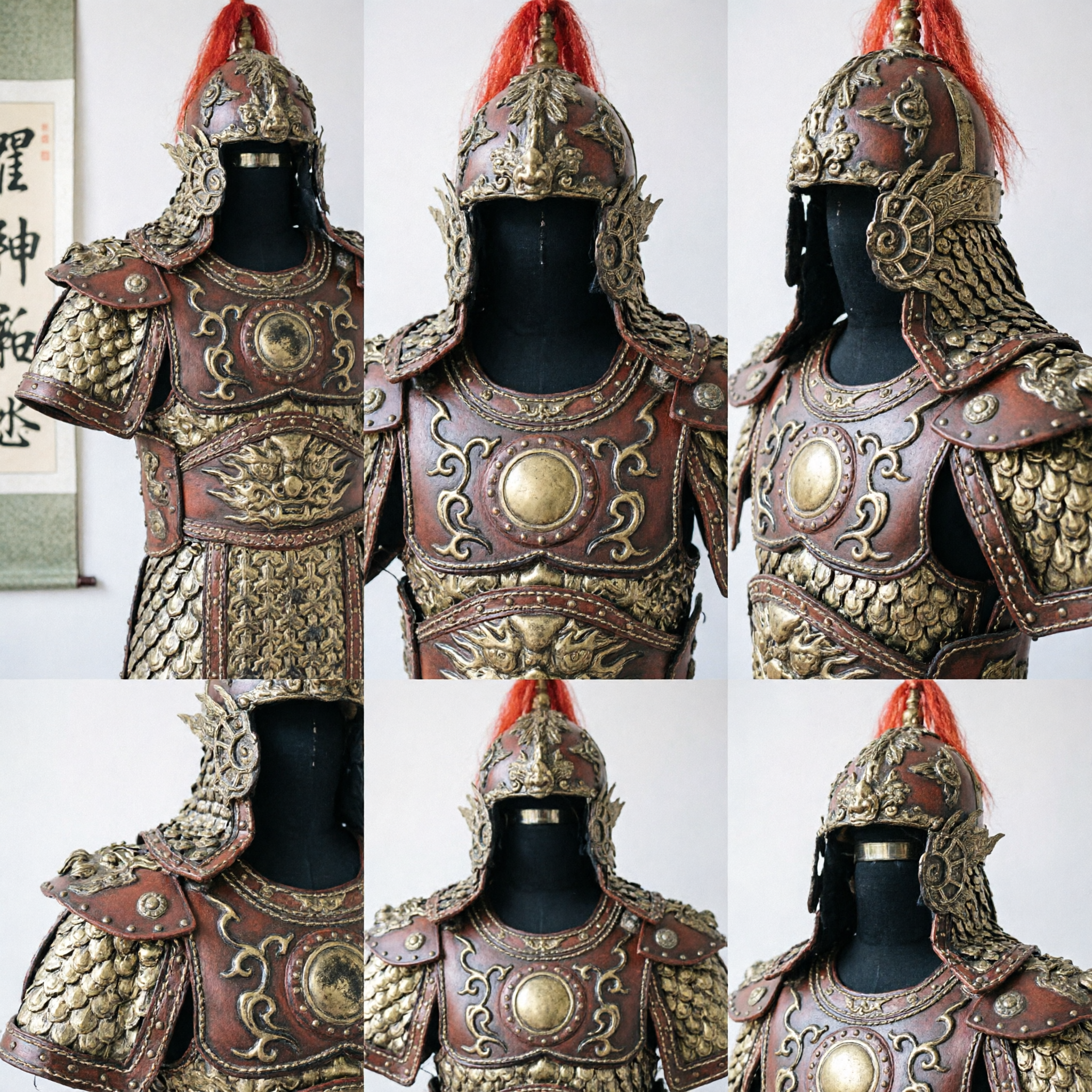 Ancient Chinese General Armor Costume Set Red Gold Dragon Warrior Suit for Men Cosplay Stage Performance