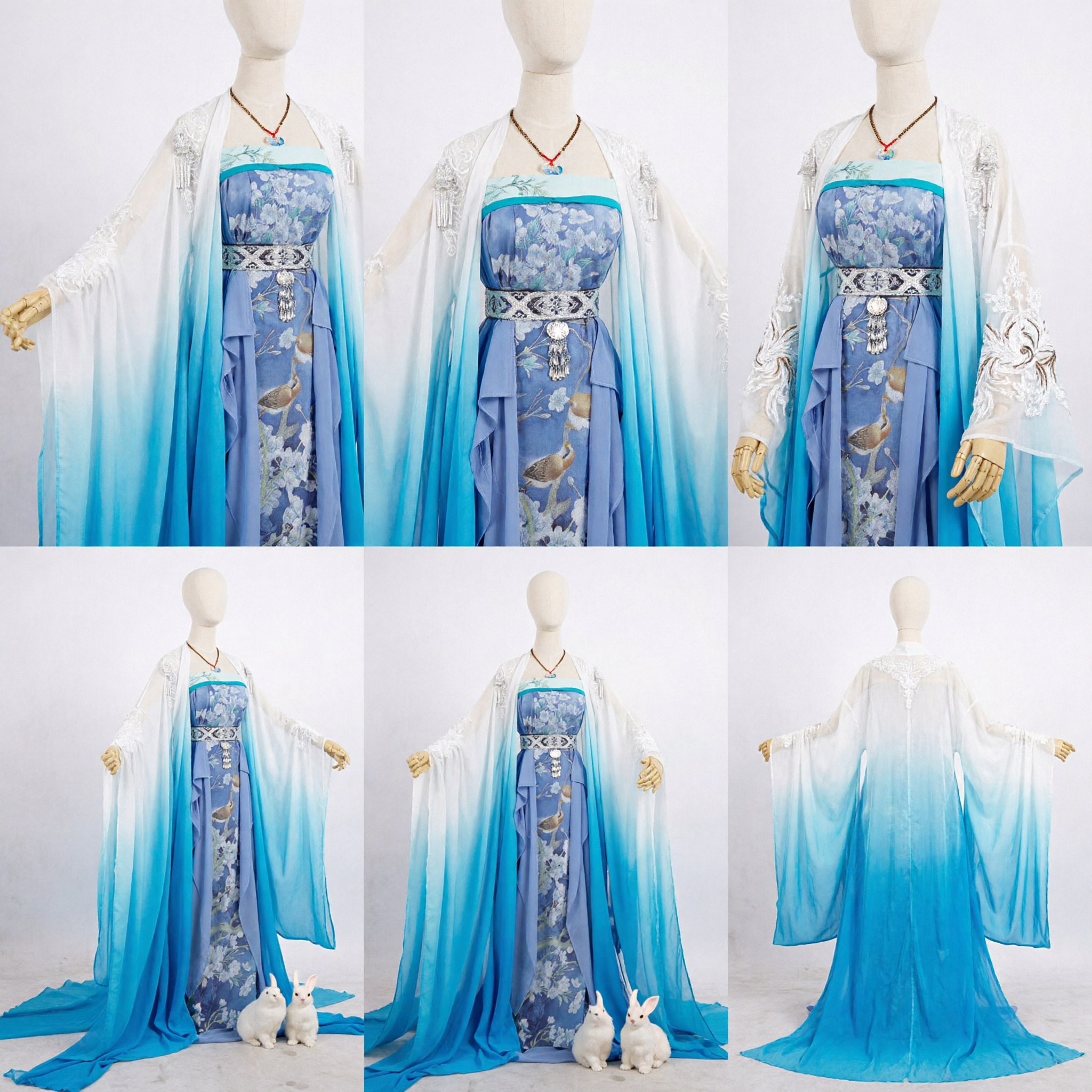 Elegant Blue Gradient Traditional Chinese Hanfu Ancient Dress Women's Fairy Costume for Cosplay Performance