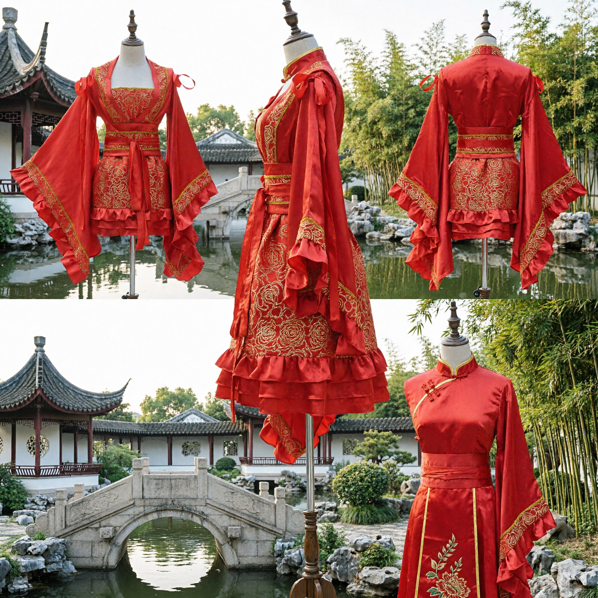 Traditional Chinese Red Hanfu Costume Ancient Palace Princess Dress with Gold Embroidery for Women Stage Performance