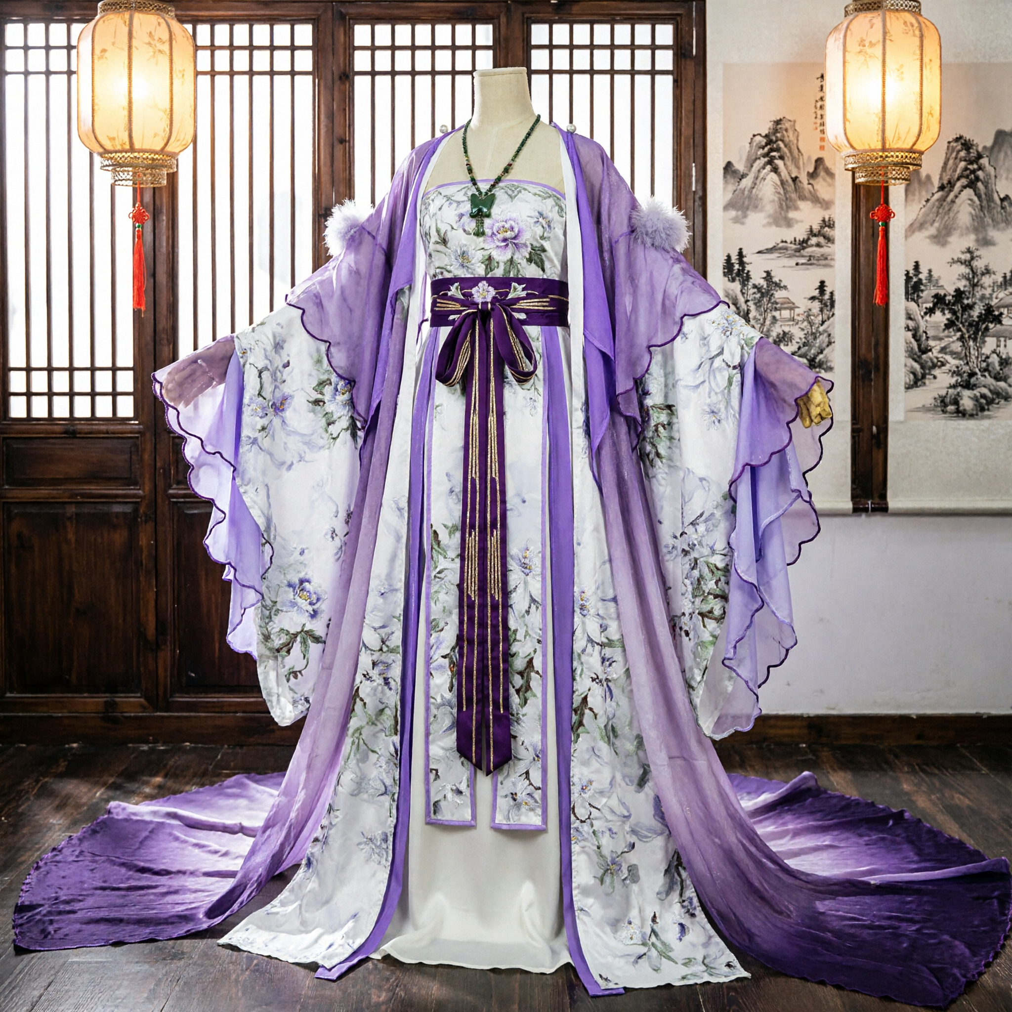 Traditional Chinese Hanfu Purple Floral Ancient Dress Tang Dynasty Style Costume for Women Cosplay