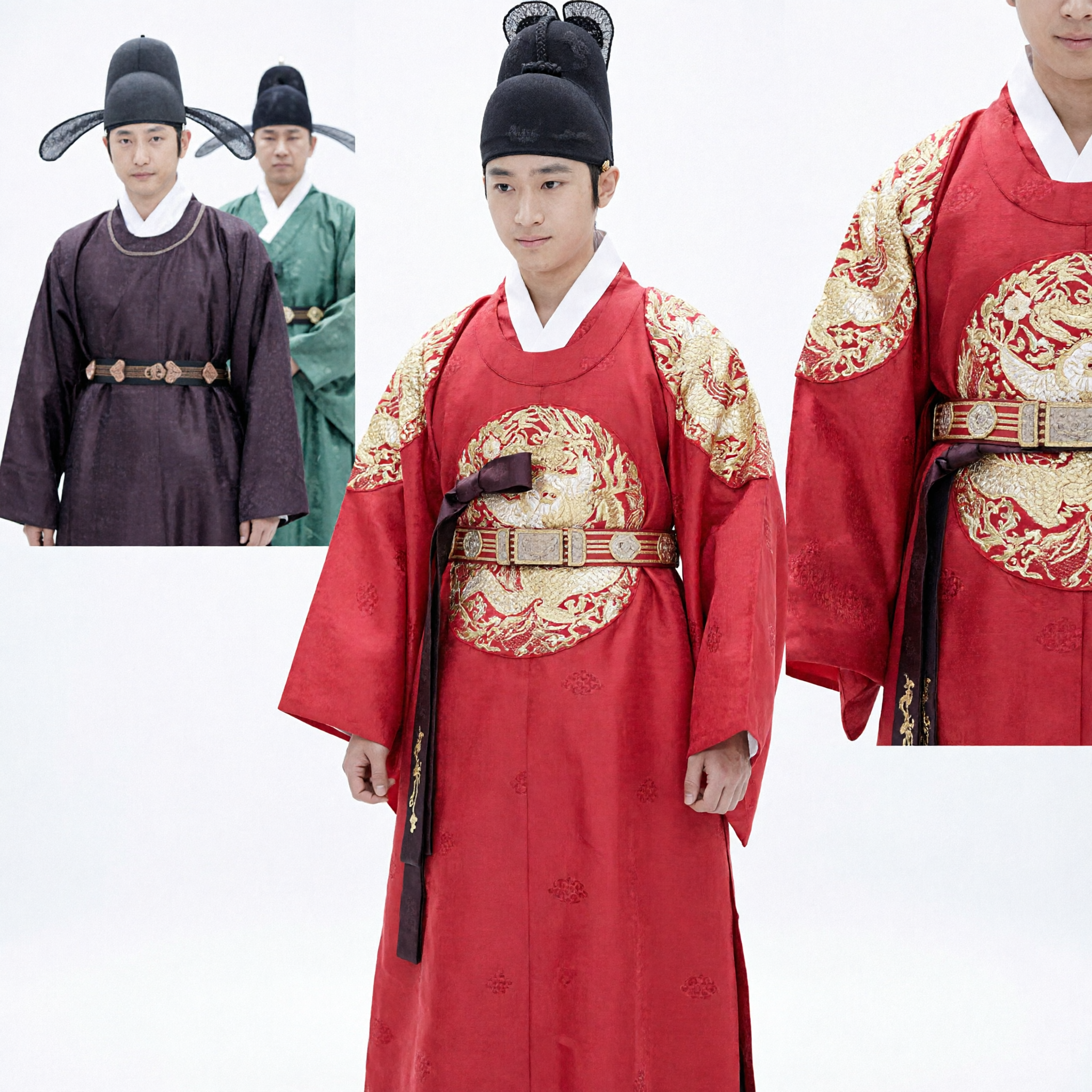 Traditional Korean King Hanbok Red Dragon Robe Gonryongpo Costume for Men Historical Reenactment Wedding