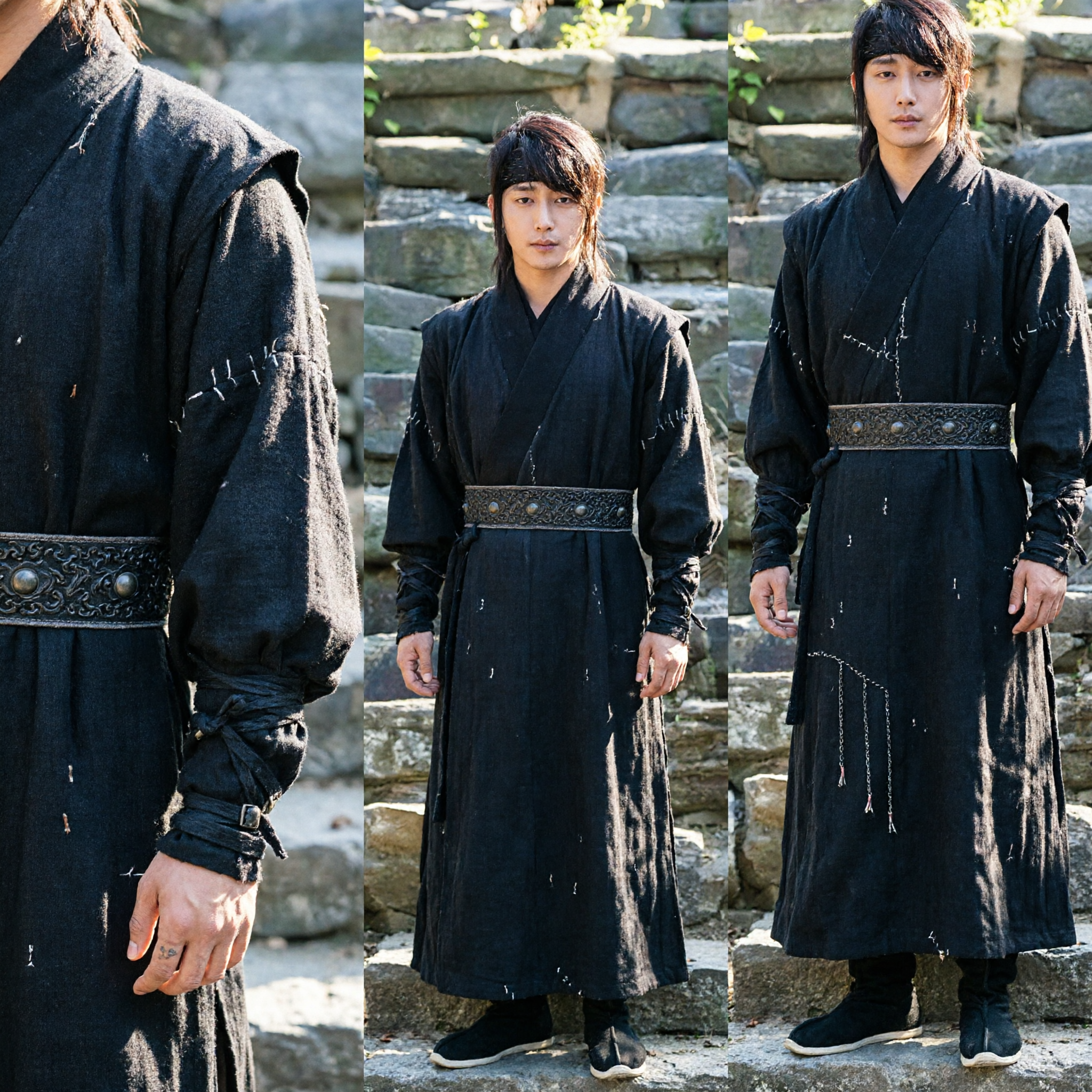 Men's Ancient Traditional Black Swordsman Robe Asian Historical Costume for Cosplay and Stage Performance