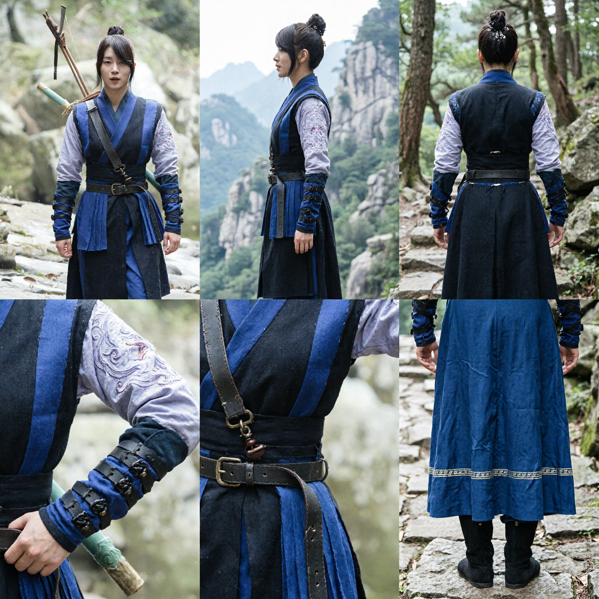 Ancient Chinese Wuxia Swordswoman Blue Hanfu Costume Traditional Martial Arts Cosplay Outfit for Women