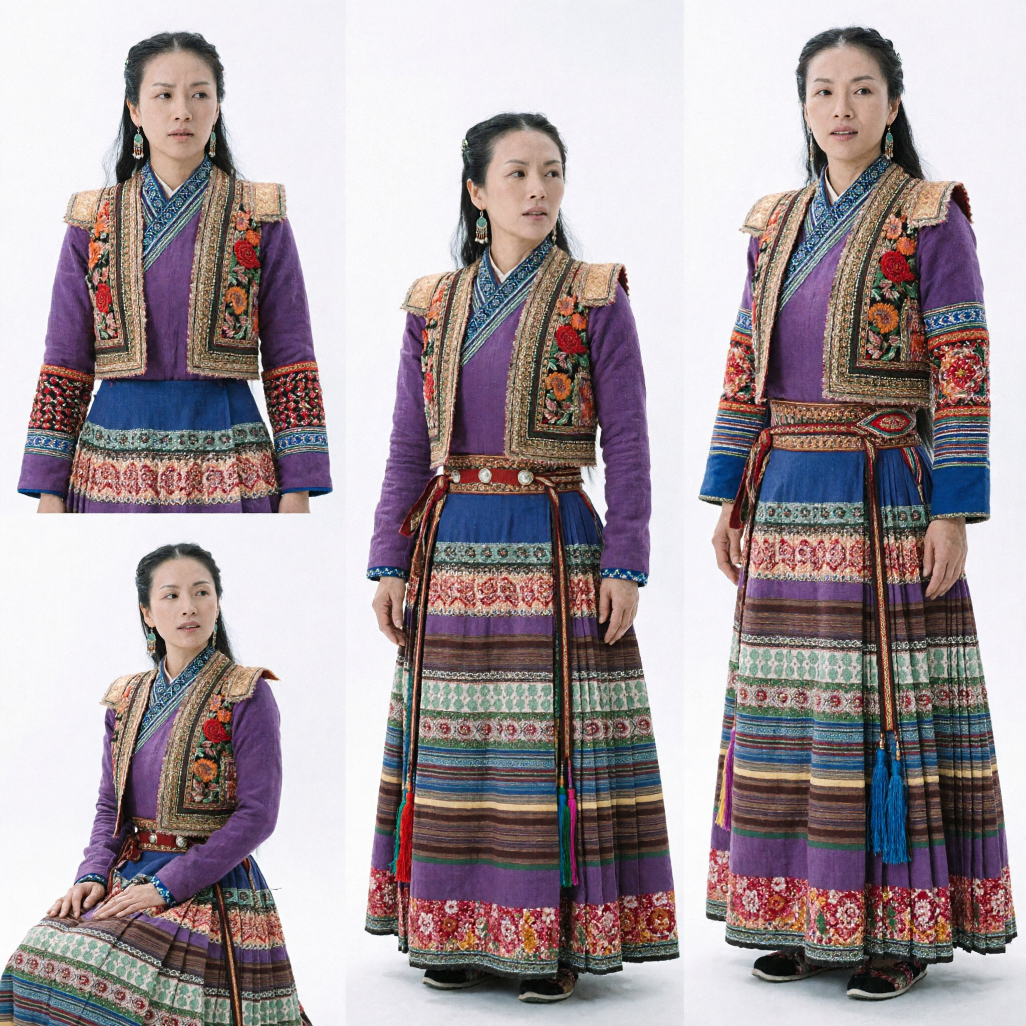 Traditional Chinese Tibetan Style Purple Embroidered Costume Women's Ethnic Minority Robe for Historical Cosplay and Photography