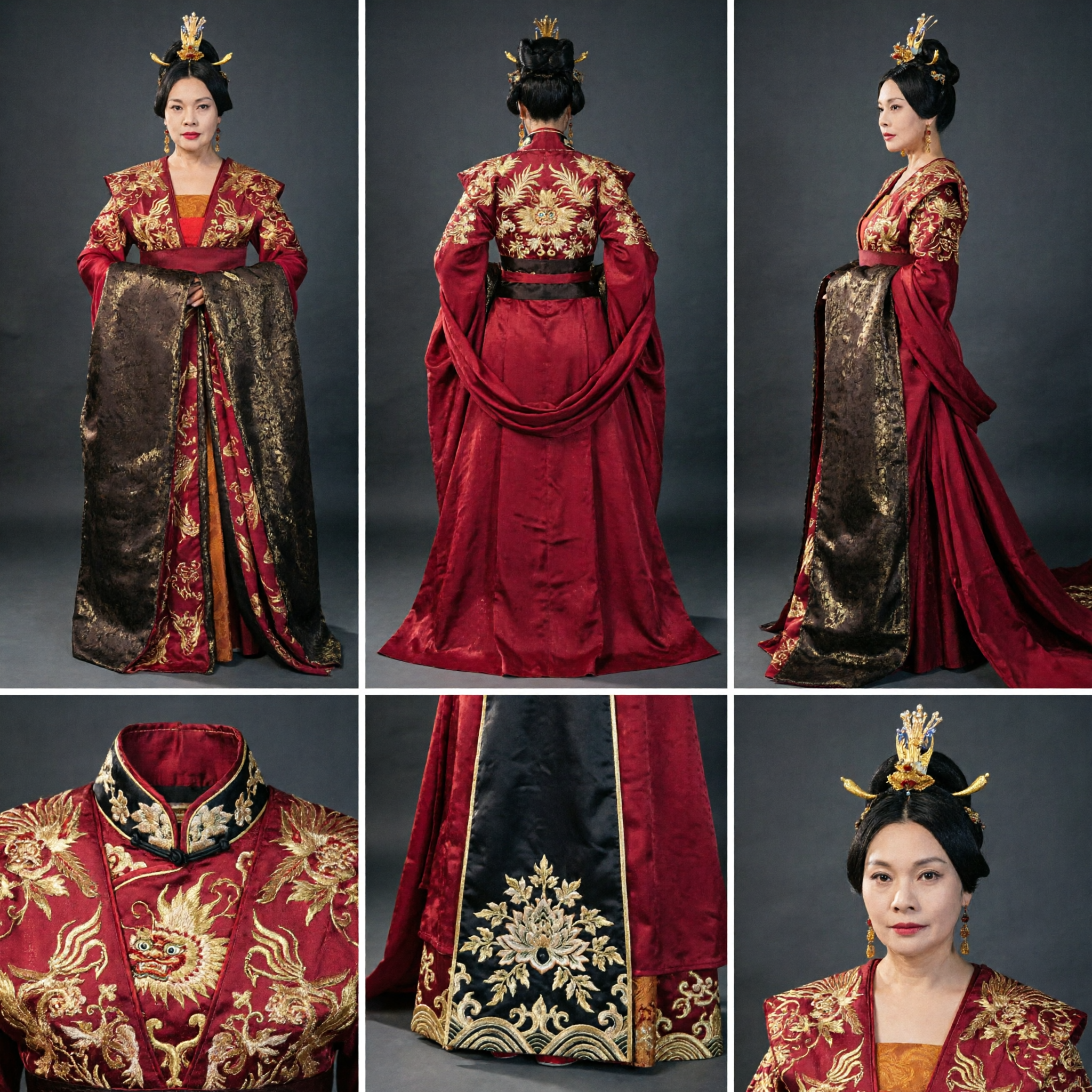 Traditional Chinese Ancient Palace Empress Hanfu Costume Red Gold Embroidery Royal Queen Dress for Women