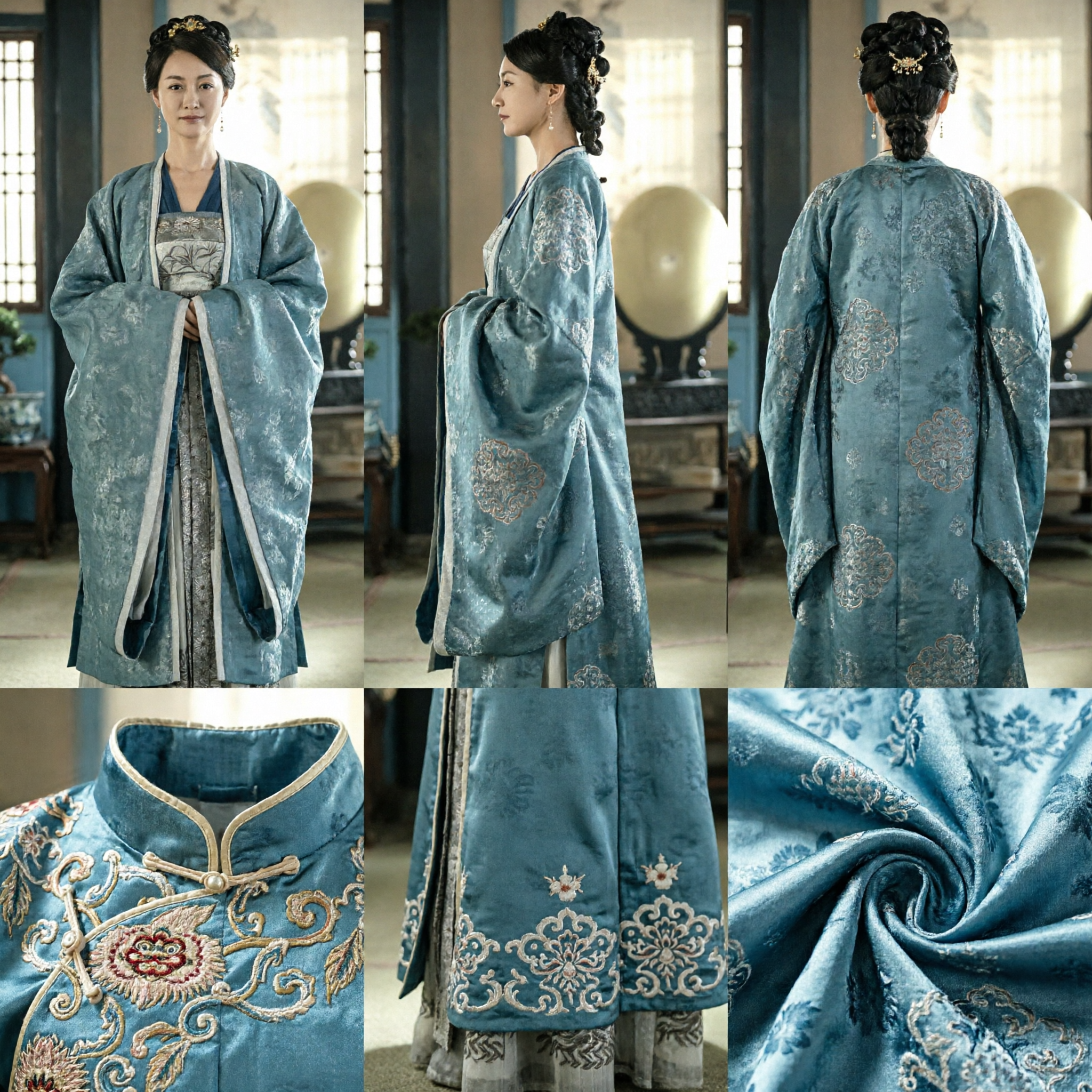 Elegant Ancient Chinese Lady Hanfu Costume Teal Robe Traditional Clothing for Women Period Drama Cosplay
