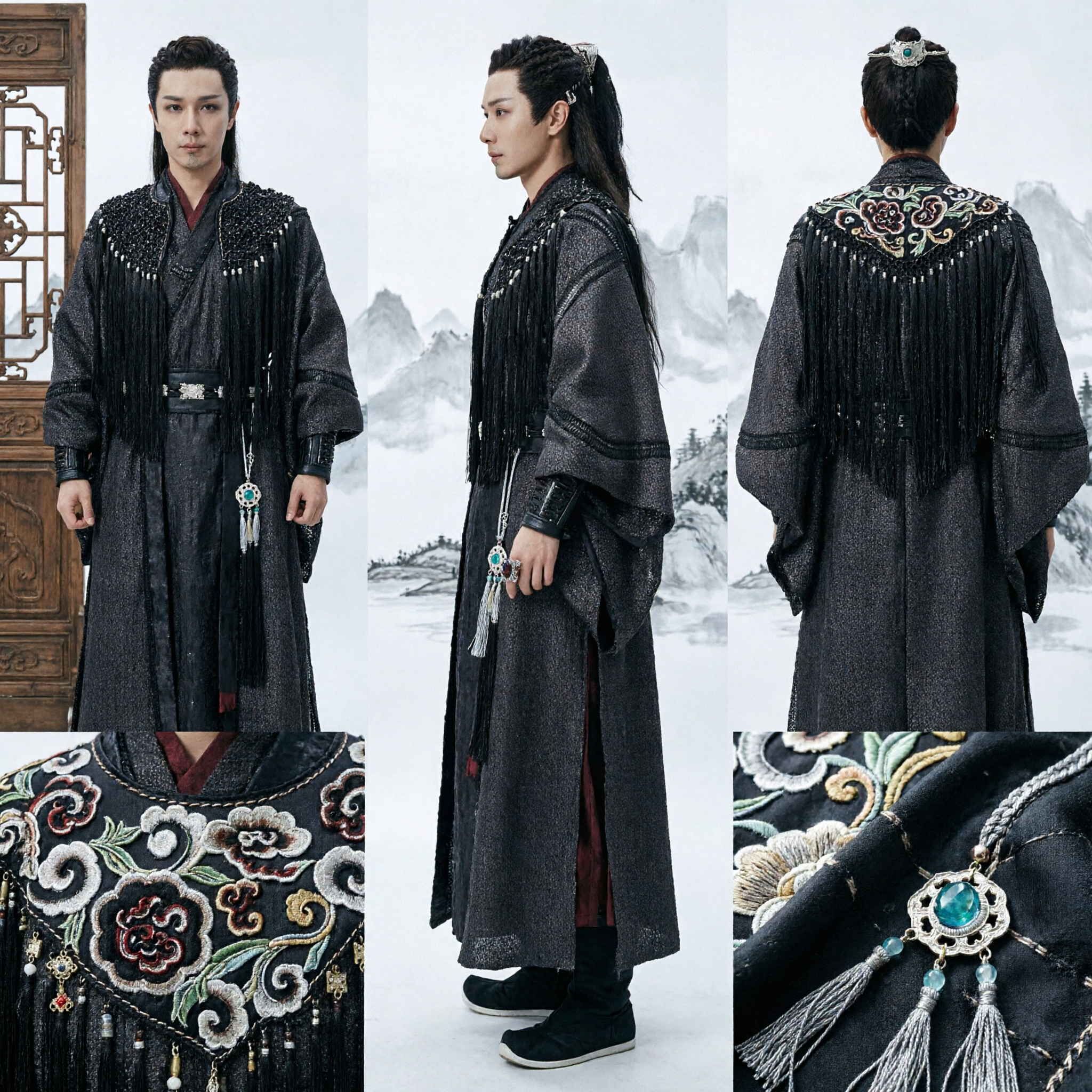 Ancient Chinese Black Warrior Hanfu Costume for Men Xianxia Fantasy Noble Cosplay Outfit