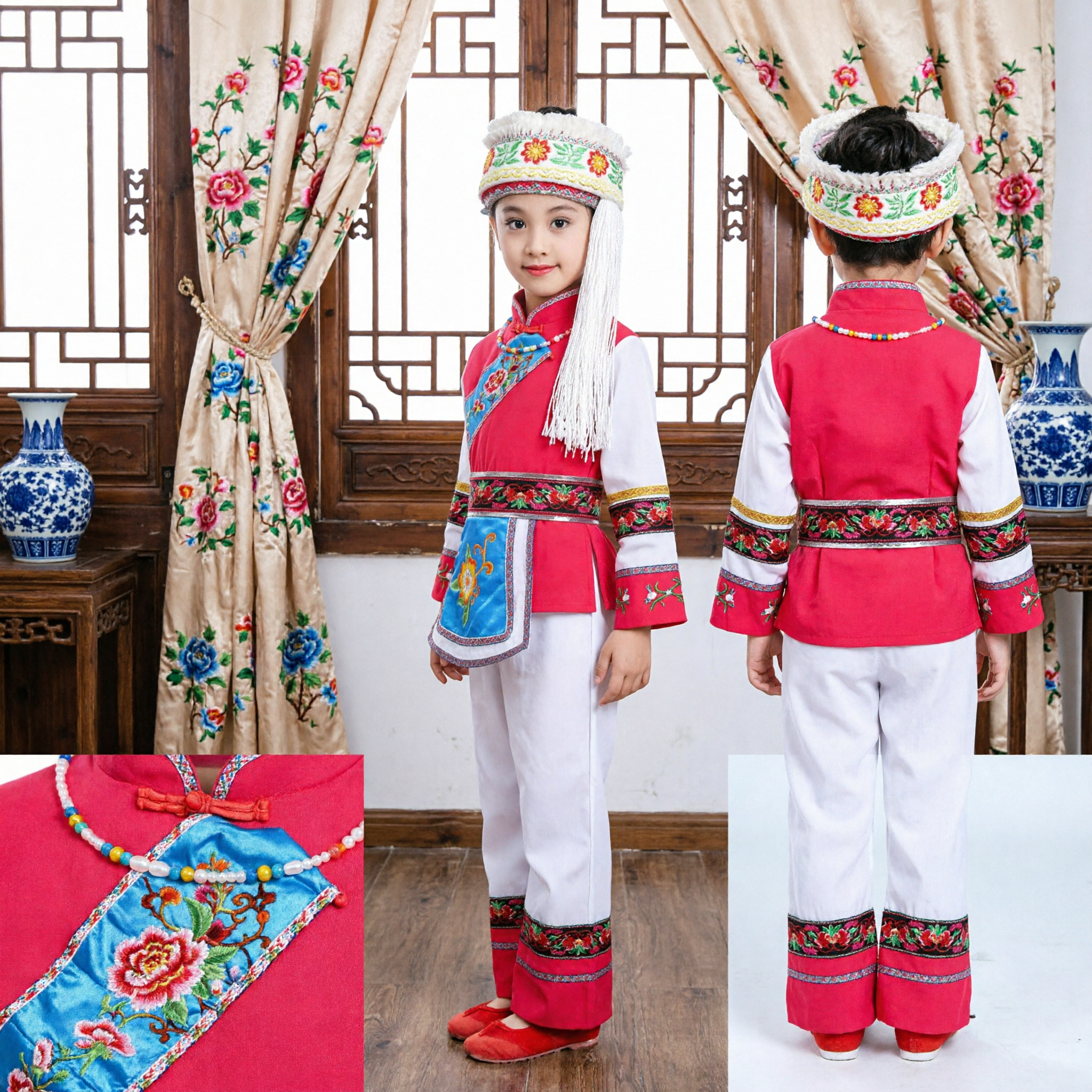 Traditional Chinese Hui Ethnic Dance Costume Kids Folk Performance Outfit Girls Festival Stage Wear