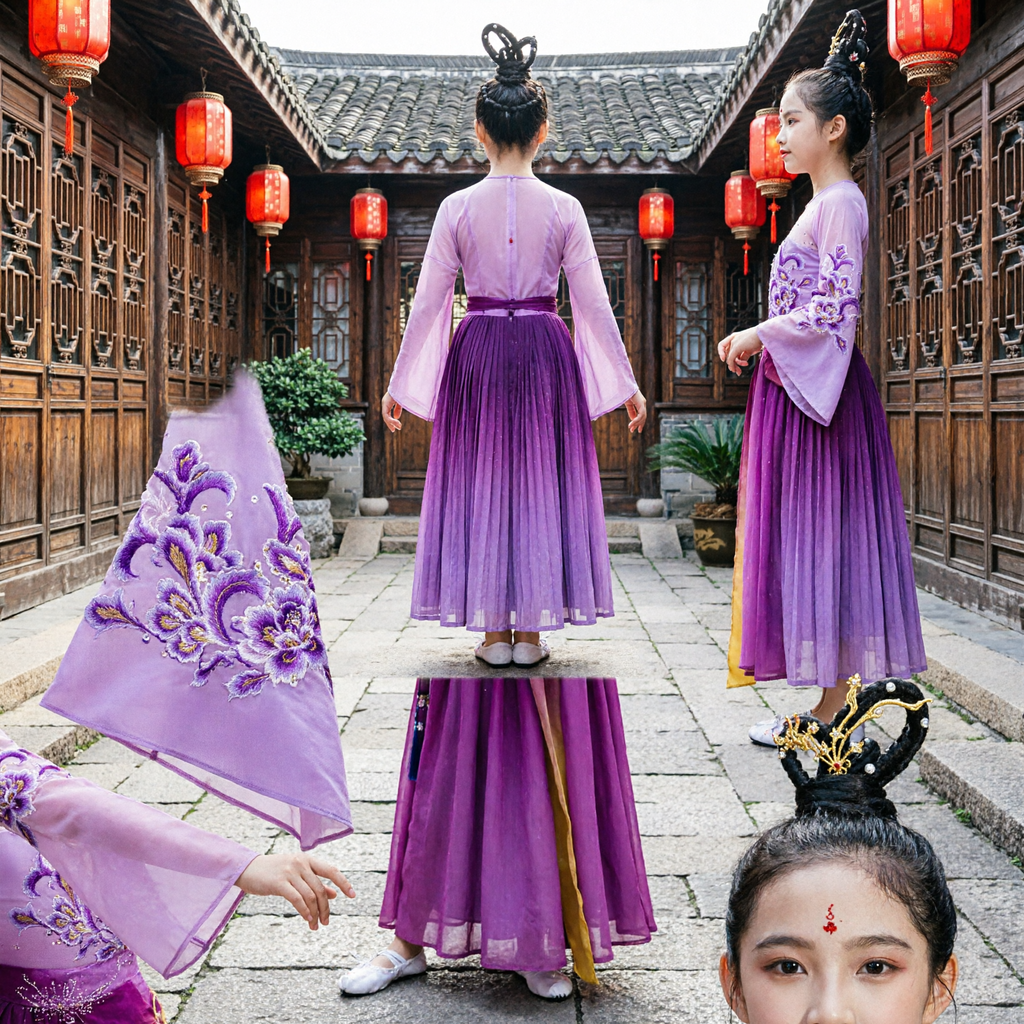 Purple Classical Chinese Dance Costume for Kids Girls Traditional Embroidered Hanfu Fairy Stage Performance Dress