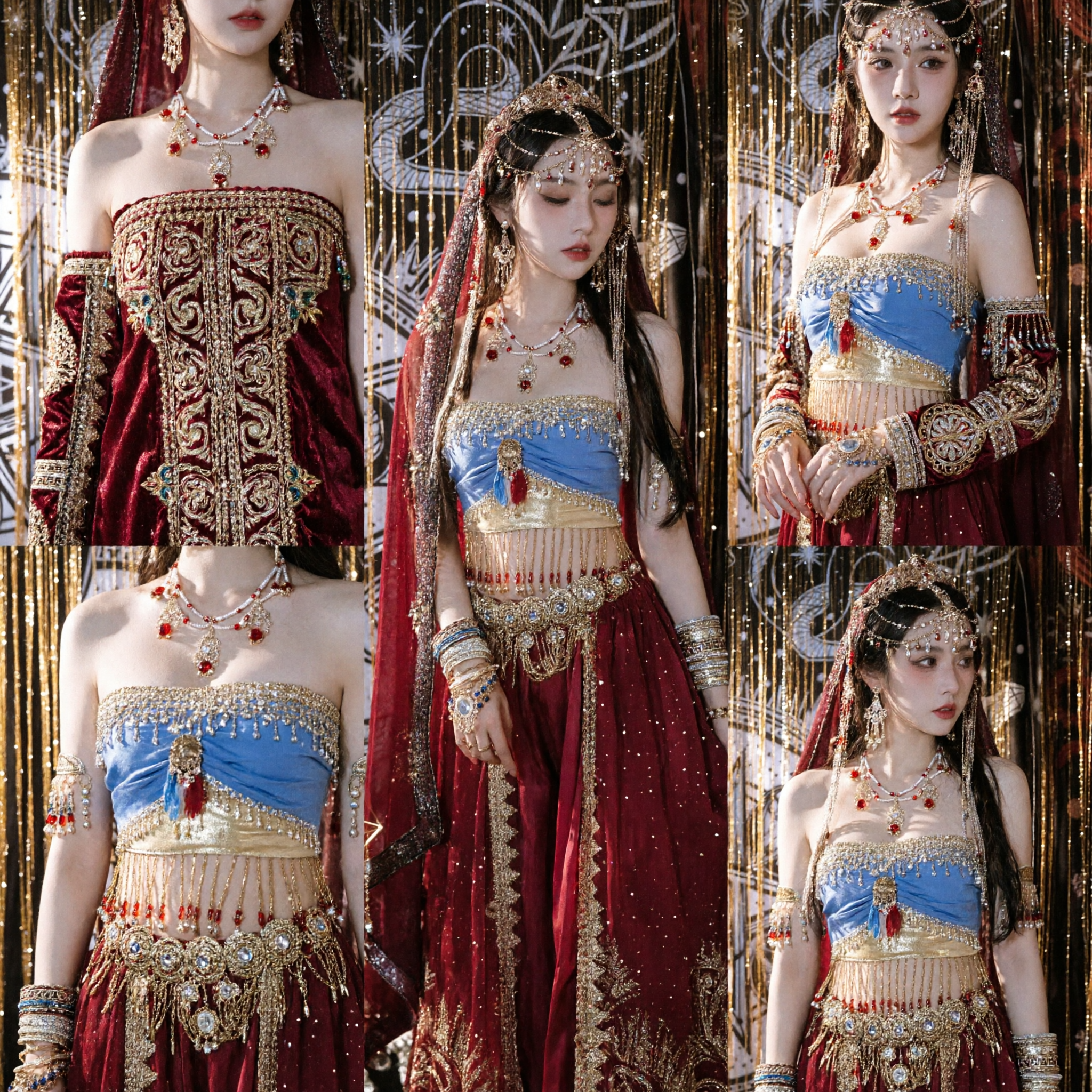 Chinese Traditional Dunhuang Flying Apsara Costume Red Gold Exotic Dance Dress for Women Cosplay