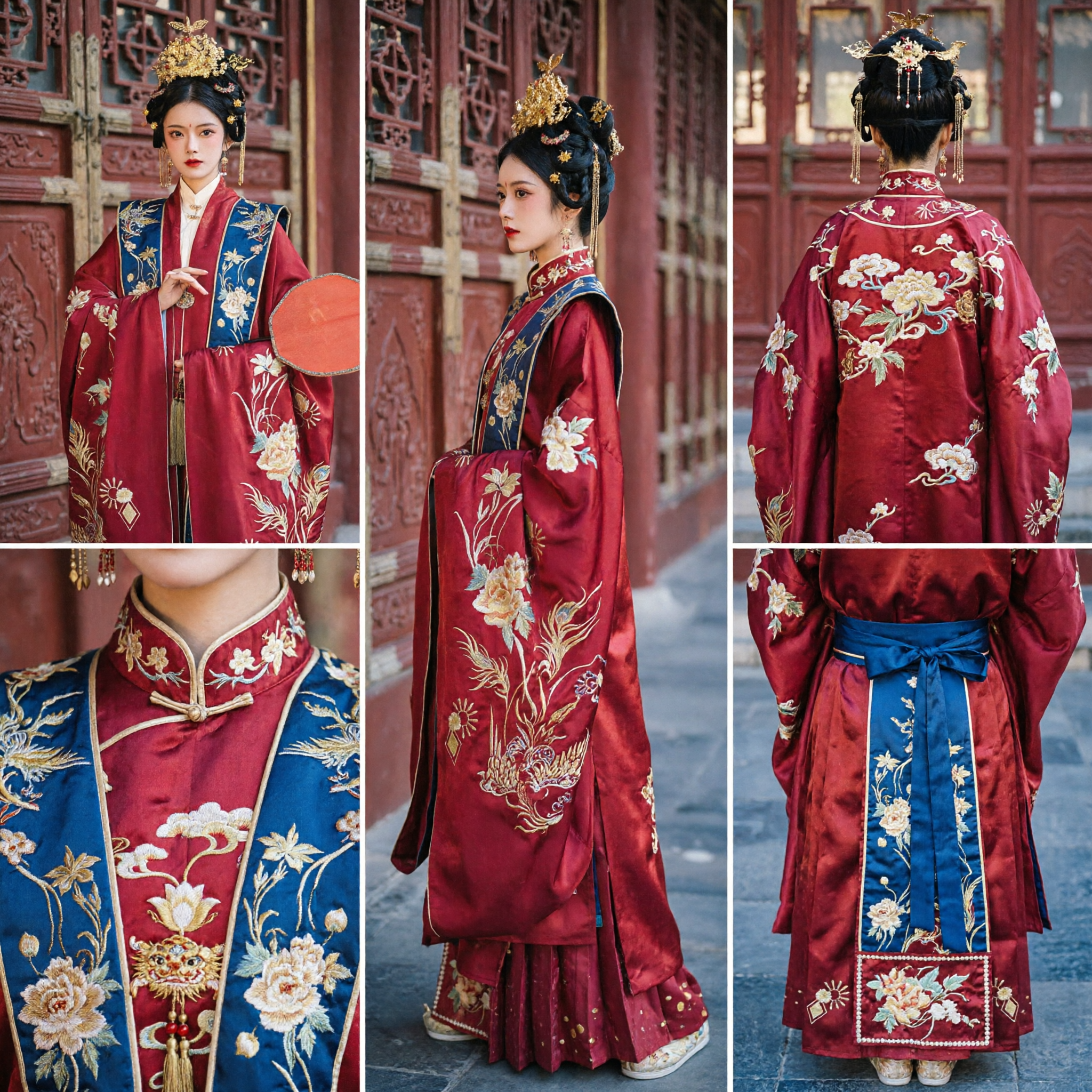 Traditional Chinese Hanfu Red Embroidered Robe Ming Dynasty Style Ancient Costume for Women Wedding Photography