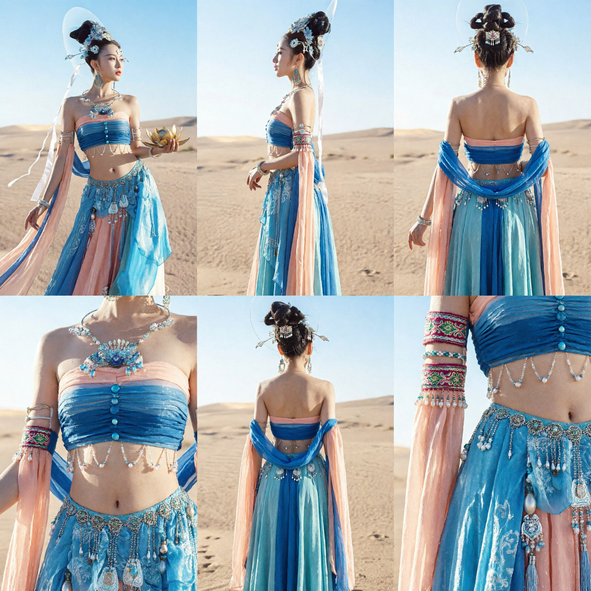 Traditional Chinese Dunhuang Flying Apsara Costume Blue Ancient Princess Hanfu Dress for Women Dance Cosplay