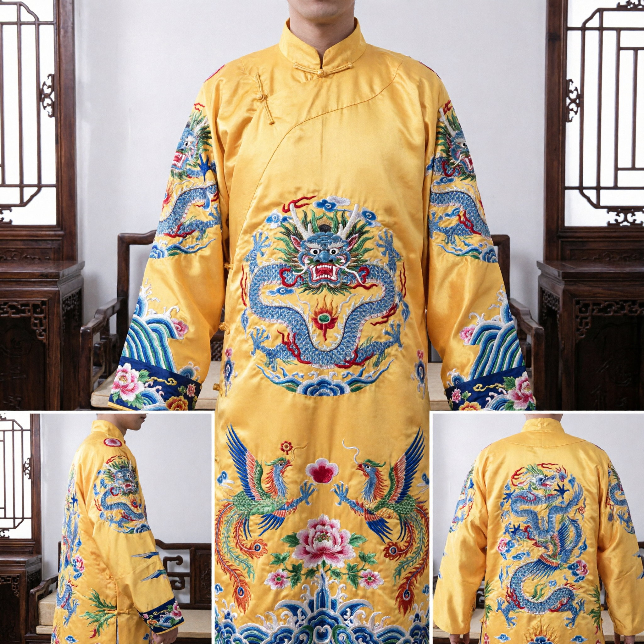 Traditional Chinese Yellow Dragon Robe Ancient Emperor Costume Imperial Hanfu for Men Performance Cosplay