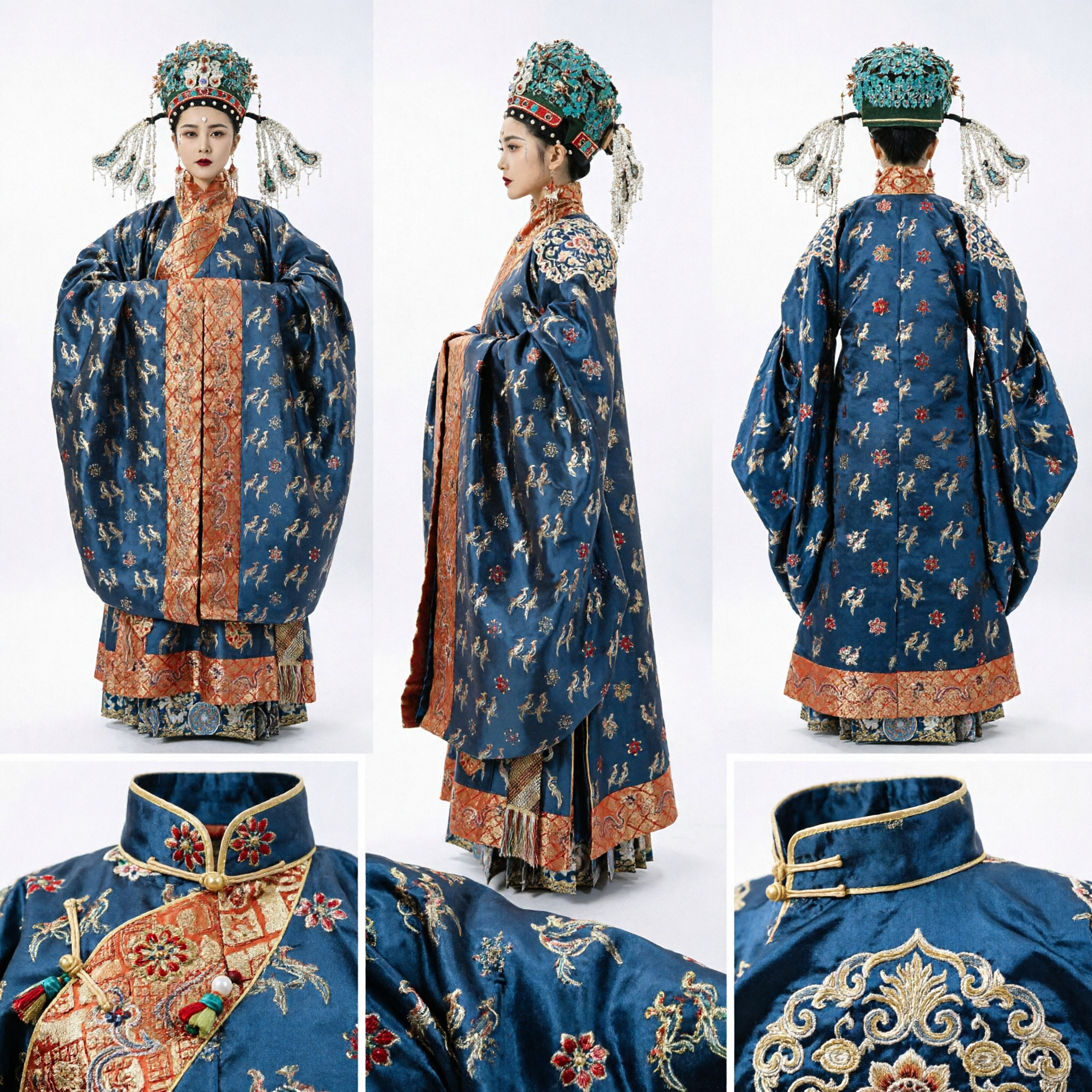 Traditional Chinese Hanfu Ming Dynasty Royal Noble Lady Costume with Phoenix Crown and Embroidered Robe