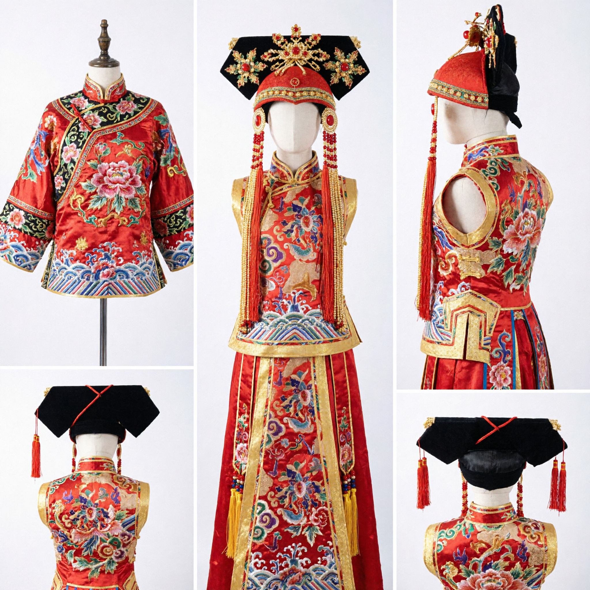 Traditional Chinese Peking Opera Costume Ancient Wedding Groom Red Embroidered Robe and Headdress Set for Stage Performance