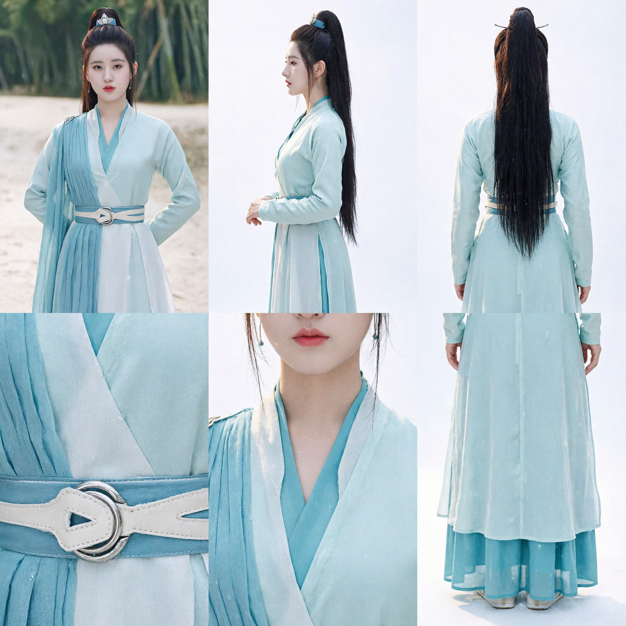 Chinese Traditional Hanfu Costume Ancient Swordswoman Blue Dress for Women Cosplay and Photography