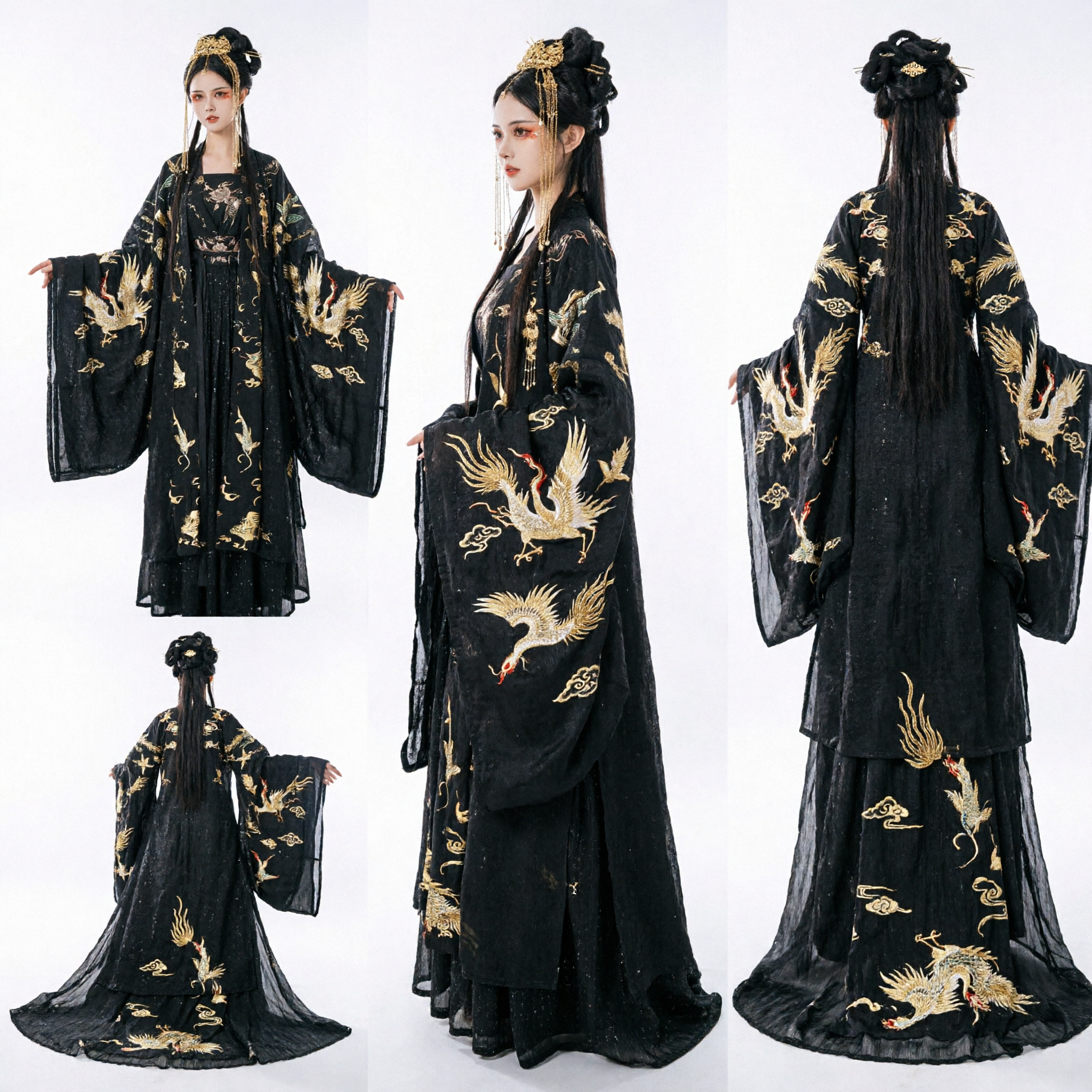 Traditional Chinese Black Hanfu Tang Dynasty Palace Costume Gold Embroidery Ancient Princess Dress for Women