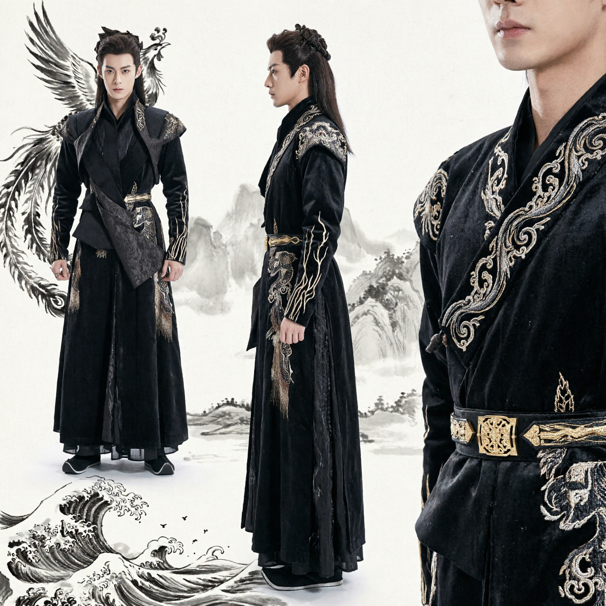 Chinese Ancient Fantasy Black Warrior Costume Men Wuxia Xianxia Hanfu Cosplay Outfit