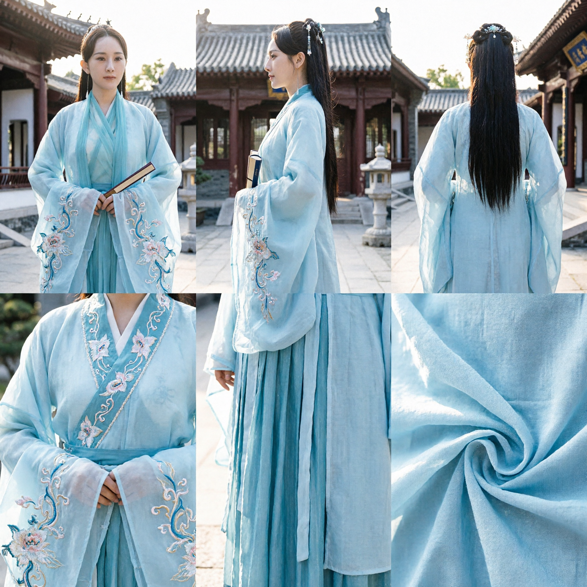 Ancient Chinese Traditional Hanfu Costume Light Blue Fairy Dress for Women Cosplay and Historical Drama Roleplay