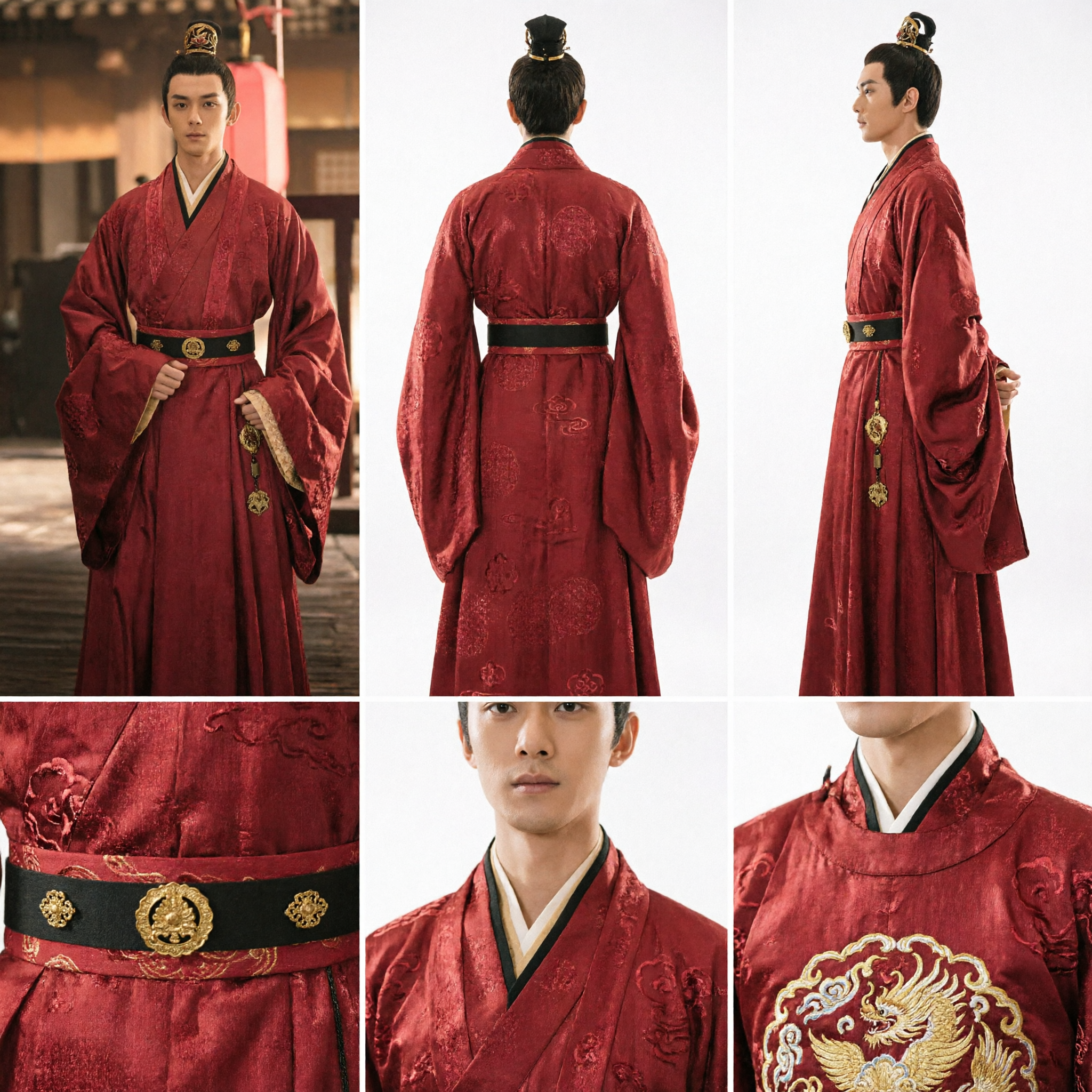 Men's Red Hanfu Ancient Chinese Traditional Costume Cross-Collar Robe for Cosplay Wedding and Historical Drama