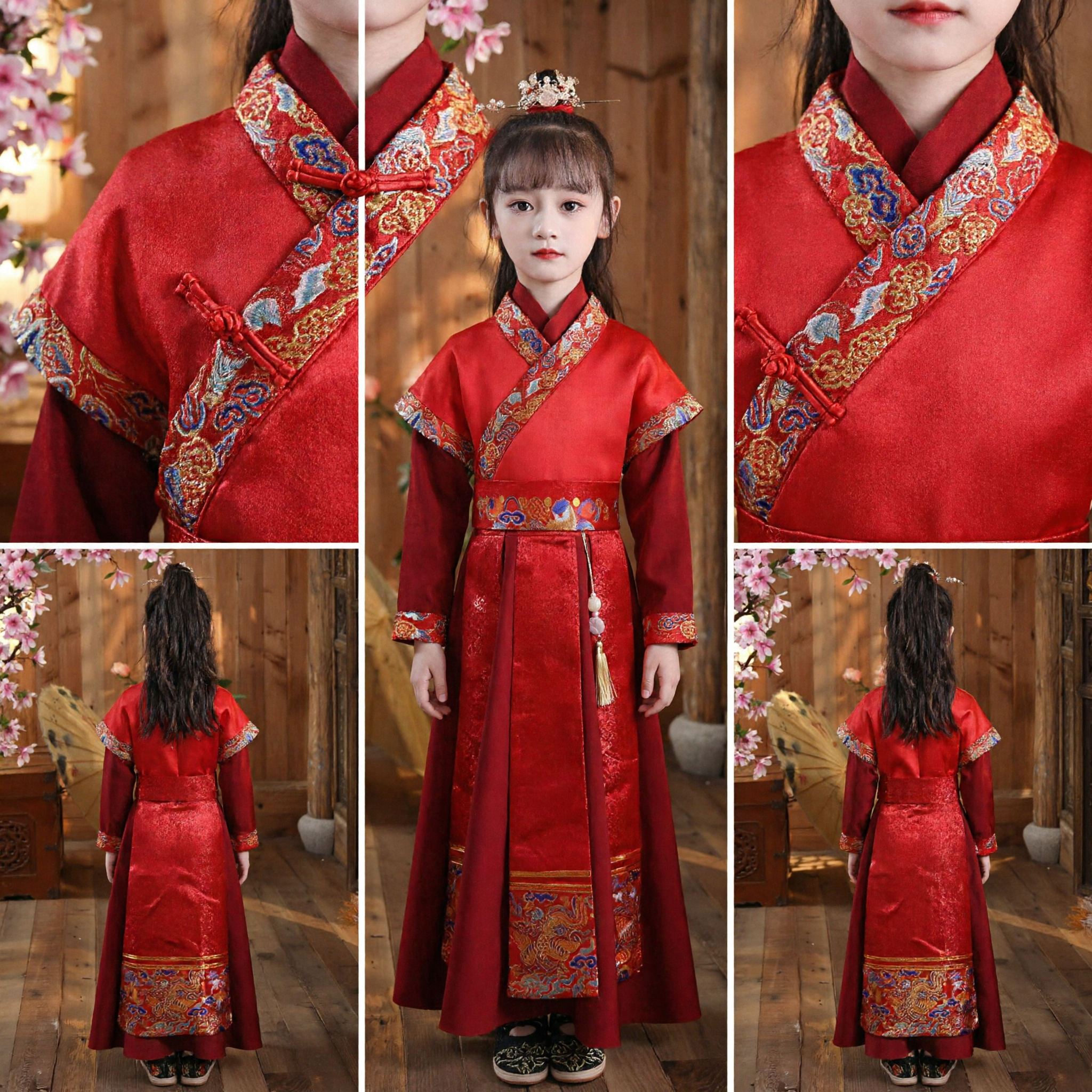 Kids Traditional Chinese Hanfu Red Embroidered Ancient Princess Dress Girls Festival Performance Costume Clothing