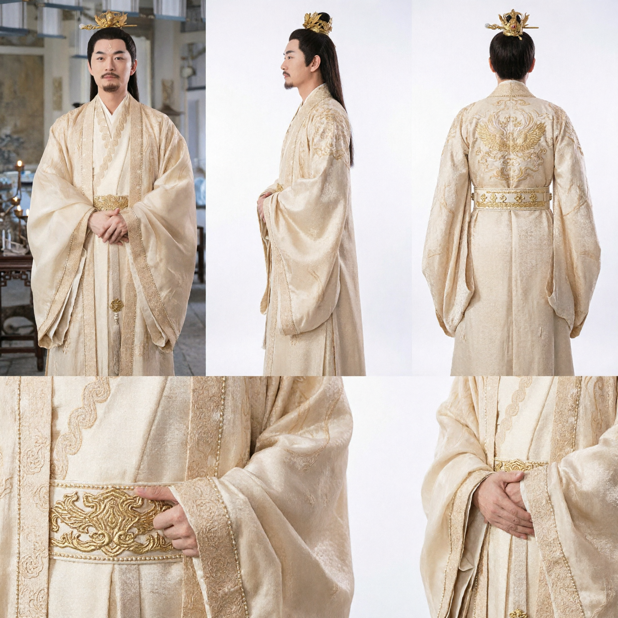 Ancient Chinese Emperor Hanfu Costume for Men Gold Embroidered Robe Historical Drama Cosplay Outfit