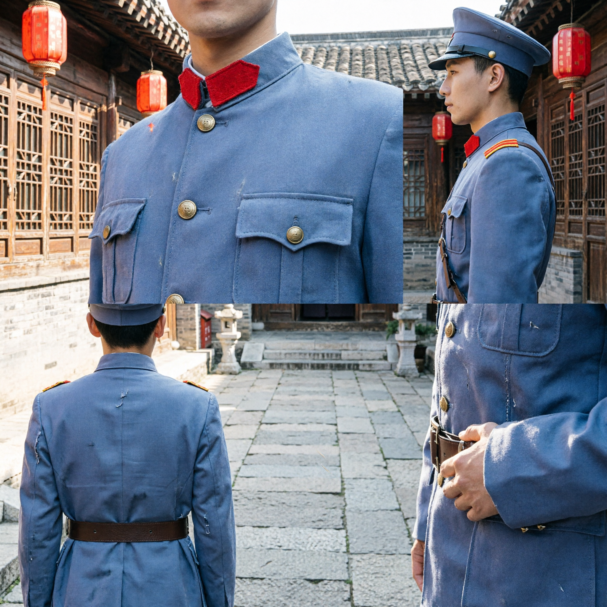 Men's Chinese Republican Era Beiyang Army Officer Military Uniform Costume for Cosplay and Historical Stage Performance