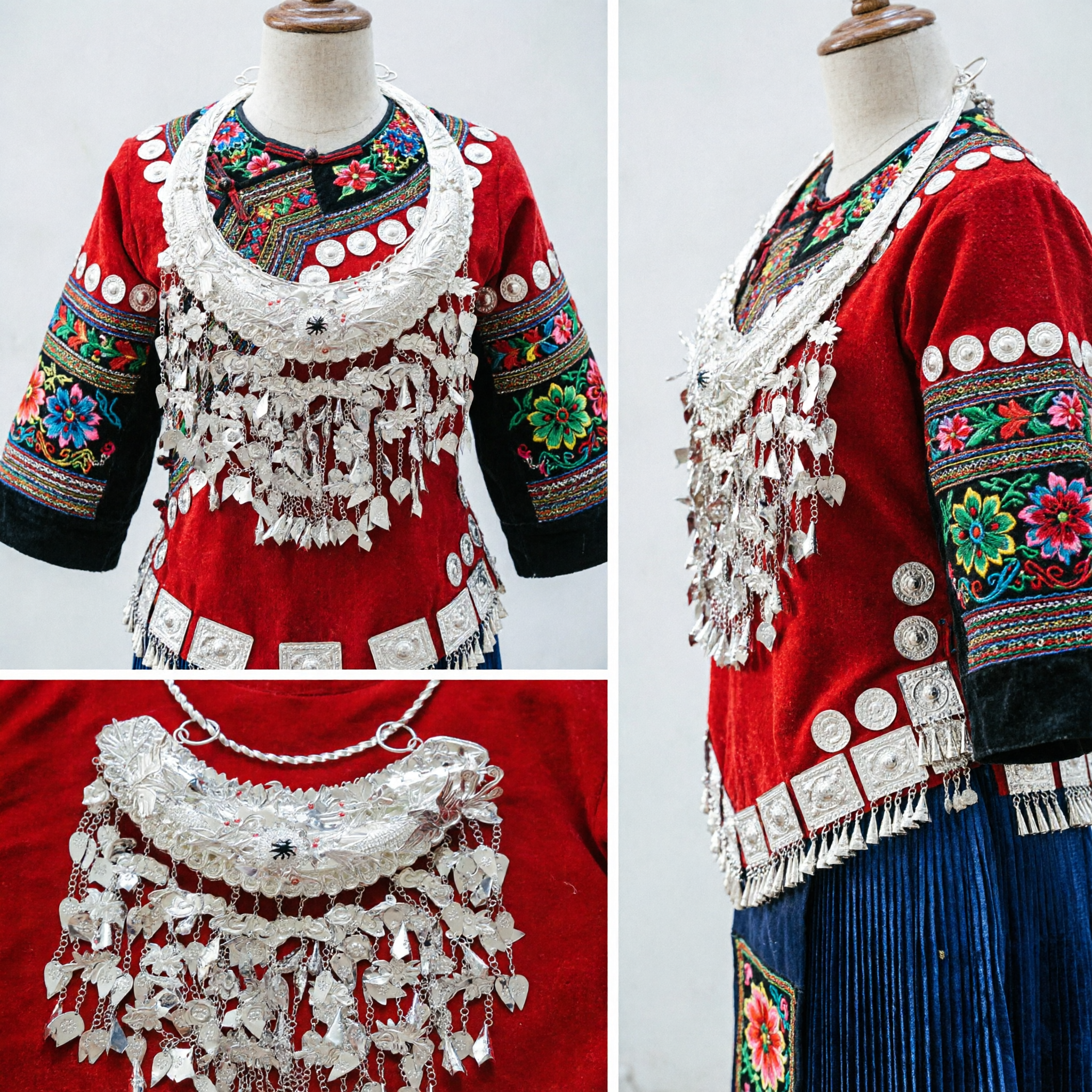 Traditional Chinese Miao Silver Necklace Ethnic Hmong Collar Jewelry for Women Festival Dance Wedding Accessory