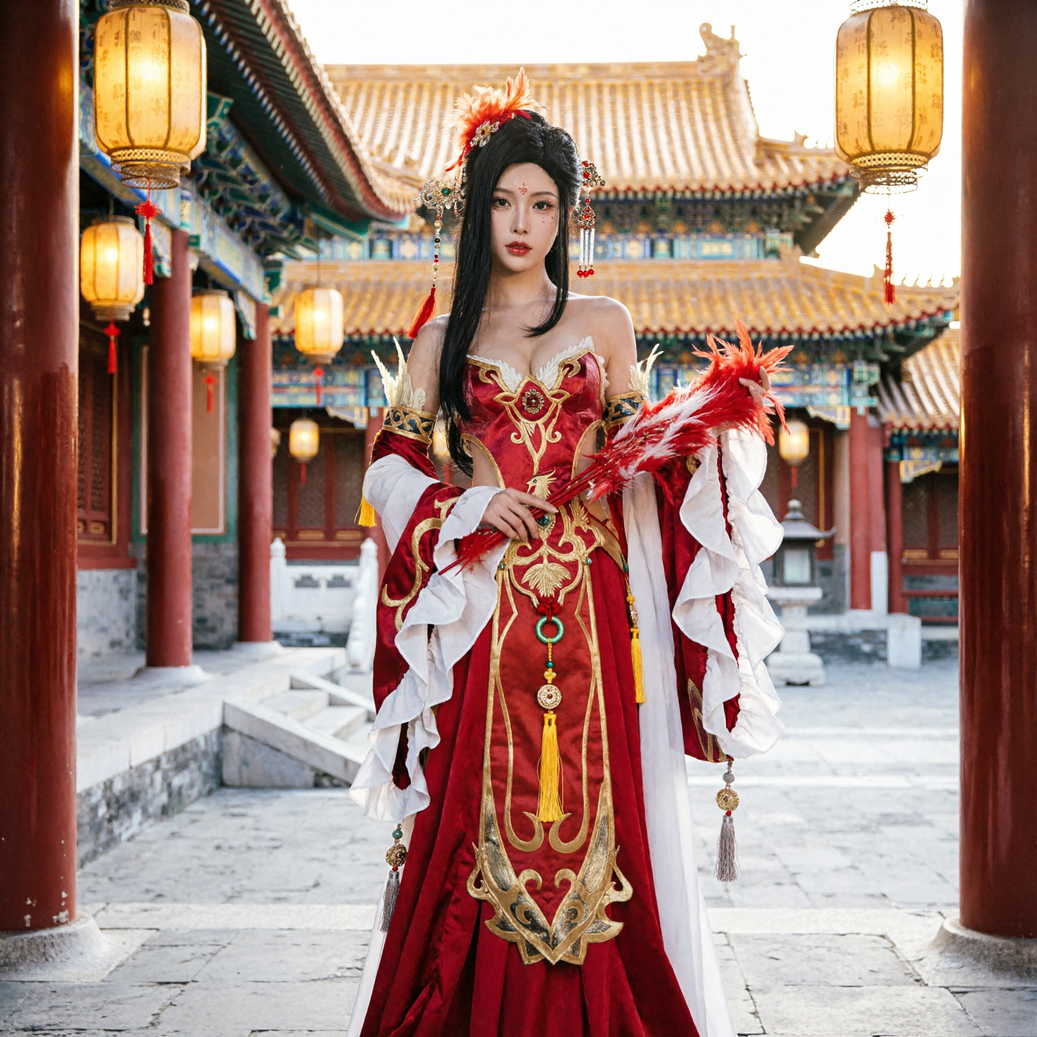 Ancient Chinese Diao Chan Cosplay Costume Red Palace Lady Hanfu Dress for Women Stage Performance