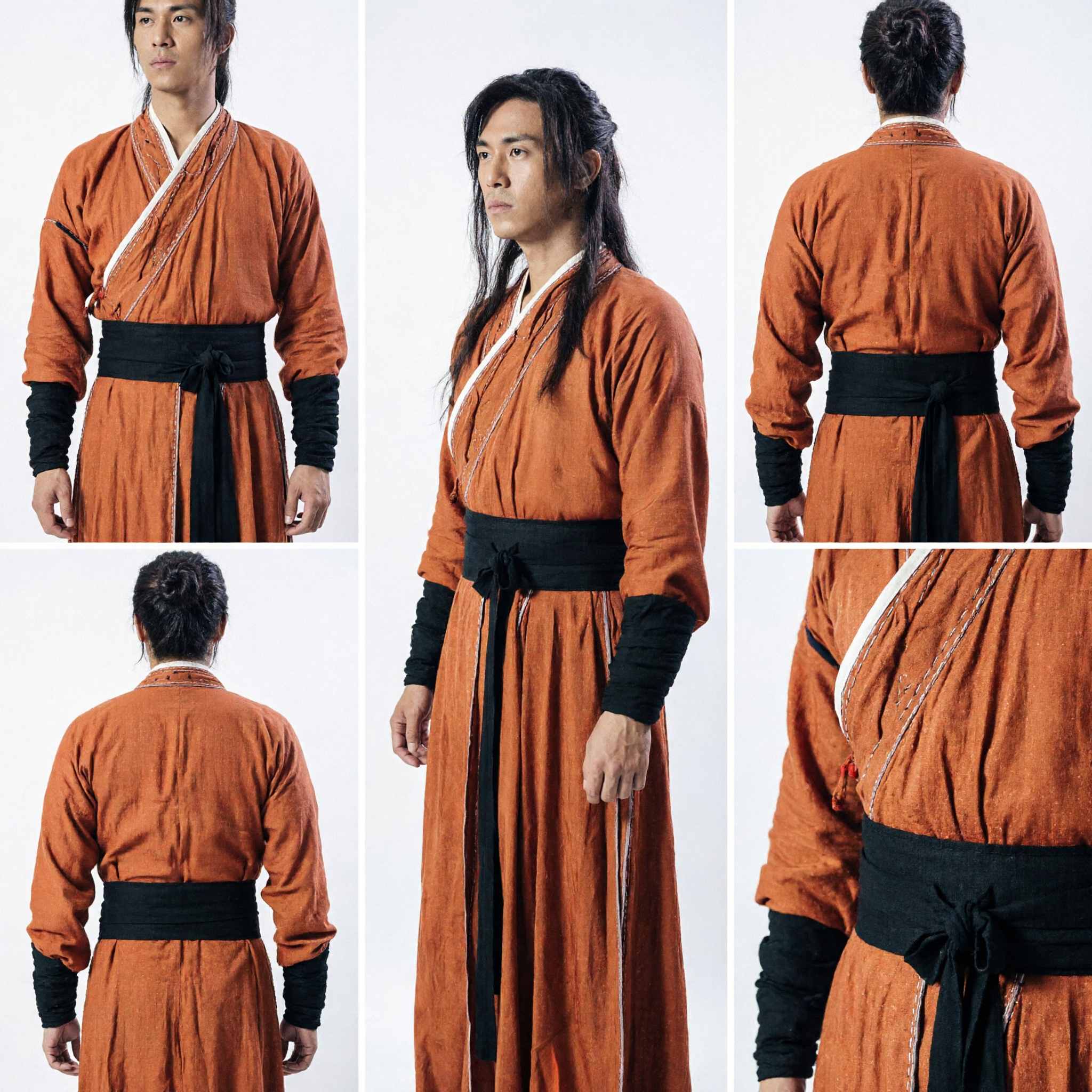 Men's Ancient Chinese Hanfu Costume Orange Wuxia Martial Arts Swordsman Robe for Historical Cosplay