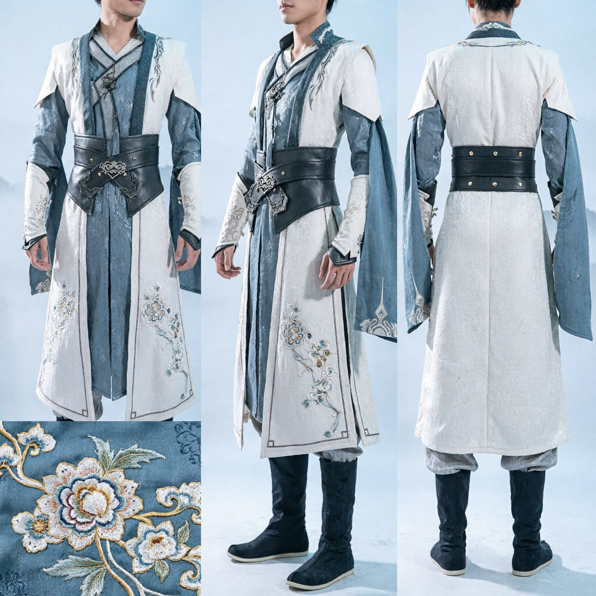 Ancient Chinese Wuxia Swordsman Hanfu Costume for Men Traditional Embroidered Robe for Cosplay Performance