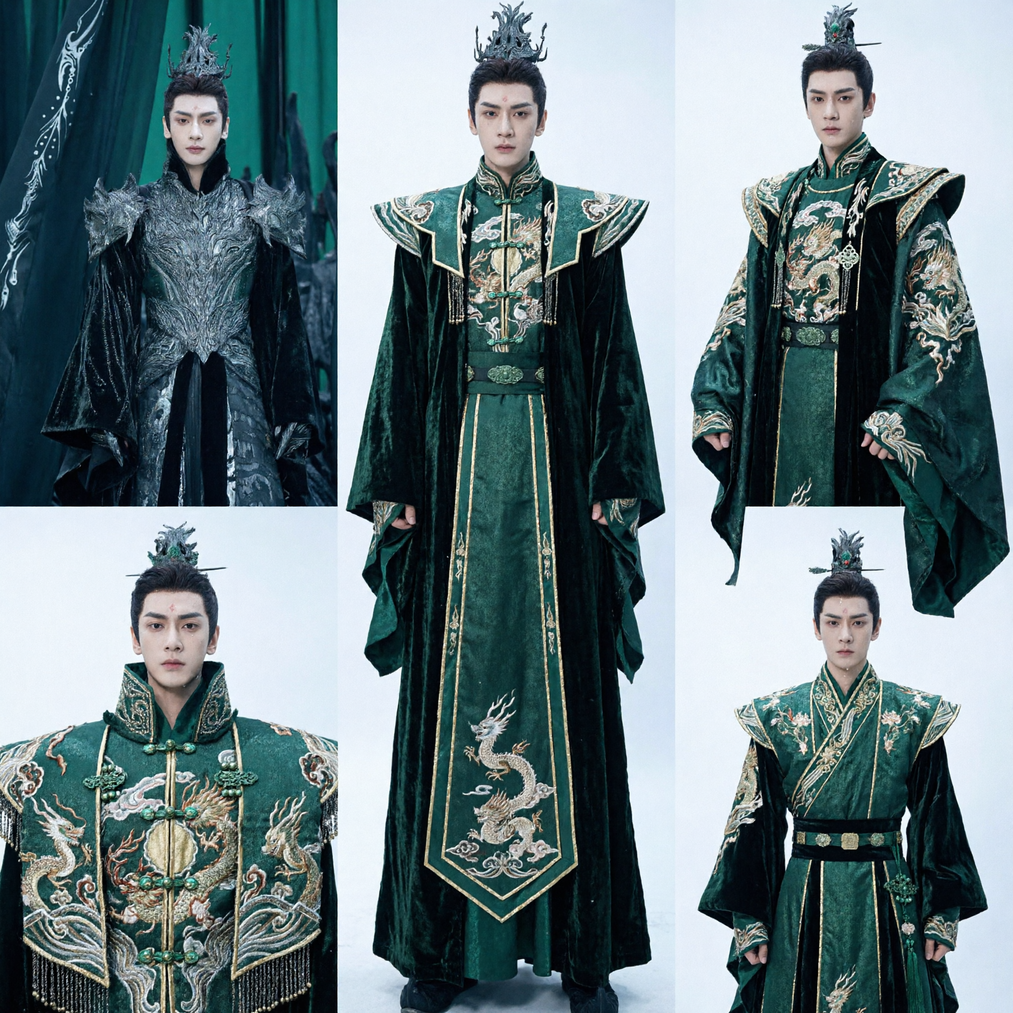 Men's Chinese Ancient Dark Fantasy Armor Robe Emperor Historical Cosplay Costume Traditional Hanfu Set
